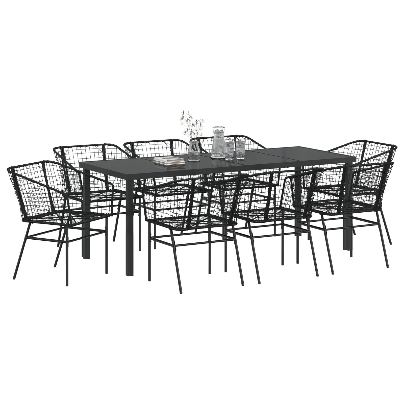 vidaXL 9-teiliges Garten-Essset Schwarzes Poly-Rattan