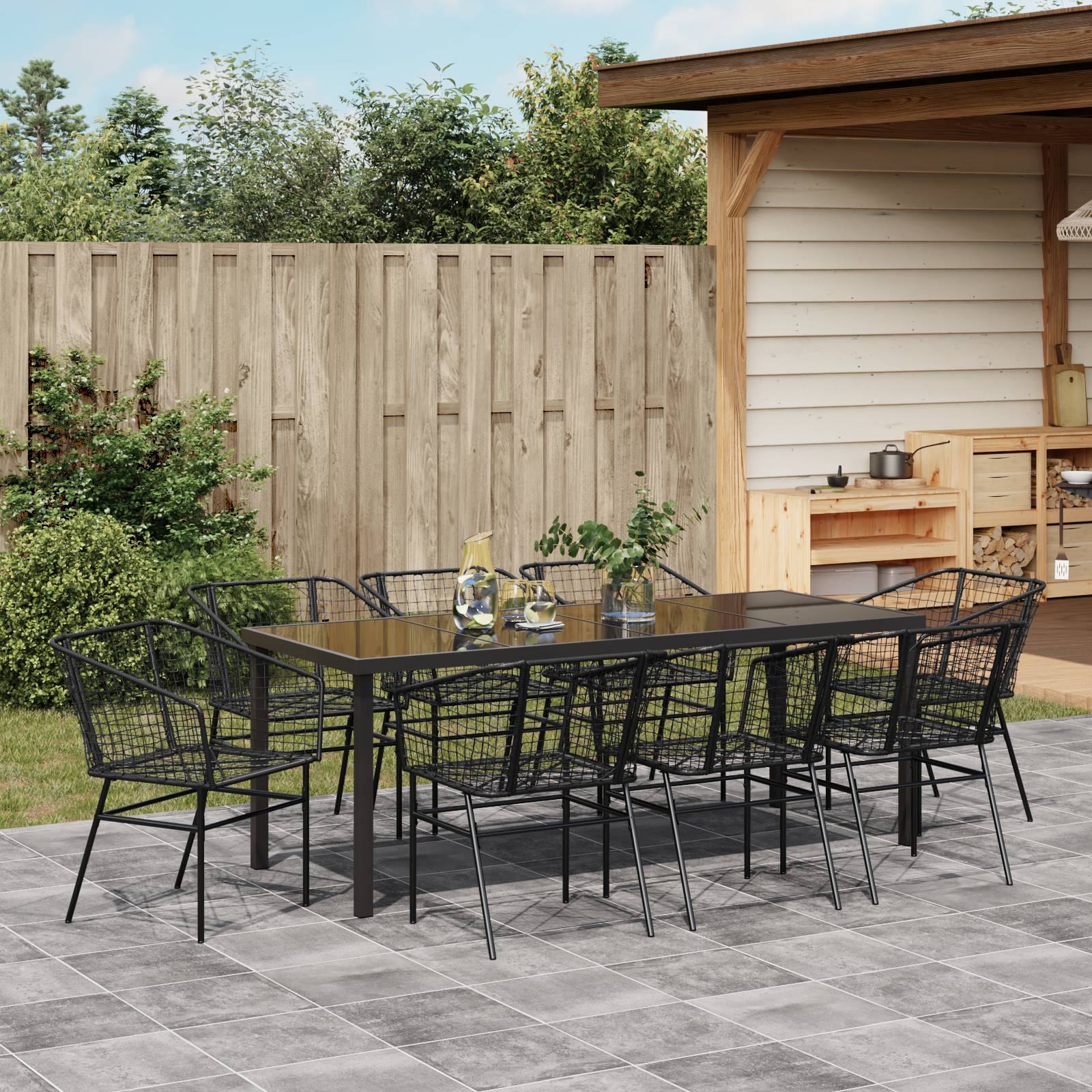 vidaXL 9-teiliges Garten-Essset Schwarzes Poly-Rattan