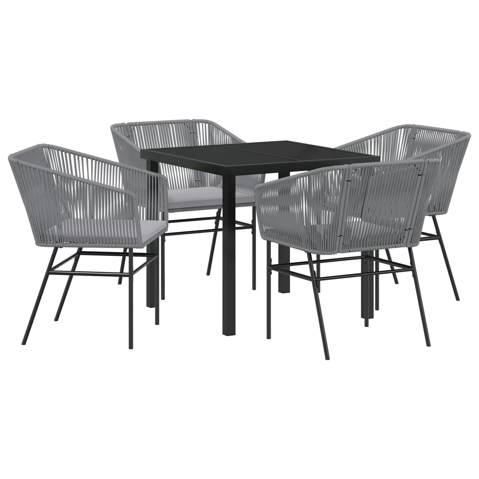 vidaXL 5-teiliges Garten-Esszimmer Set mit Kissen Grau Poly Rattan