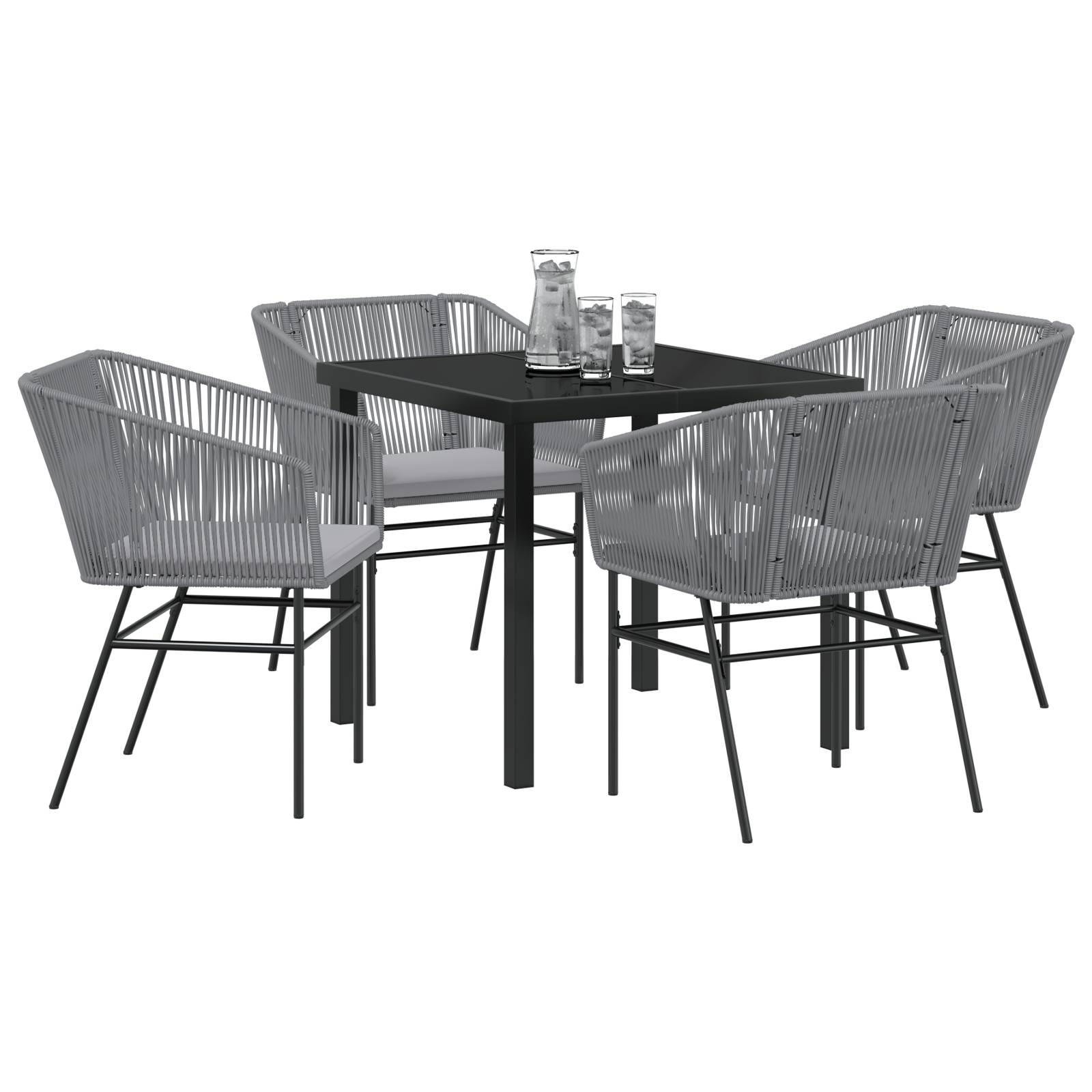 vidaXL 5-teiliges Garten-Esszimmer Set mit Kissen Grau Poly Rattan