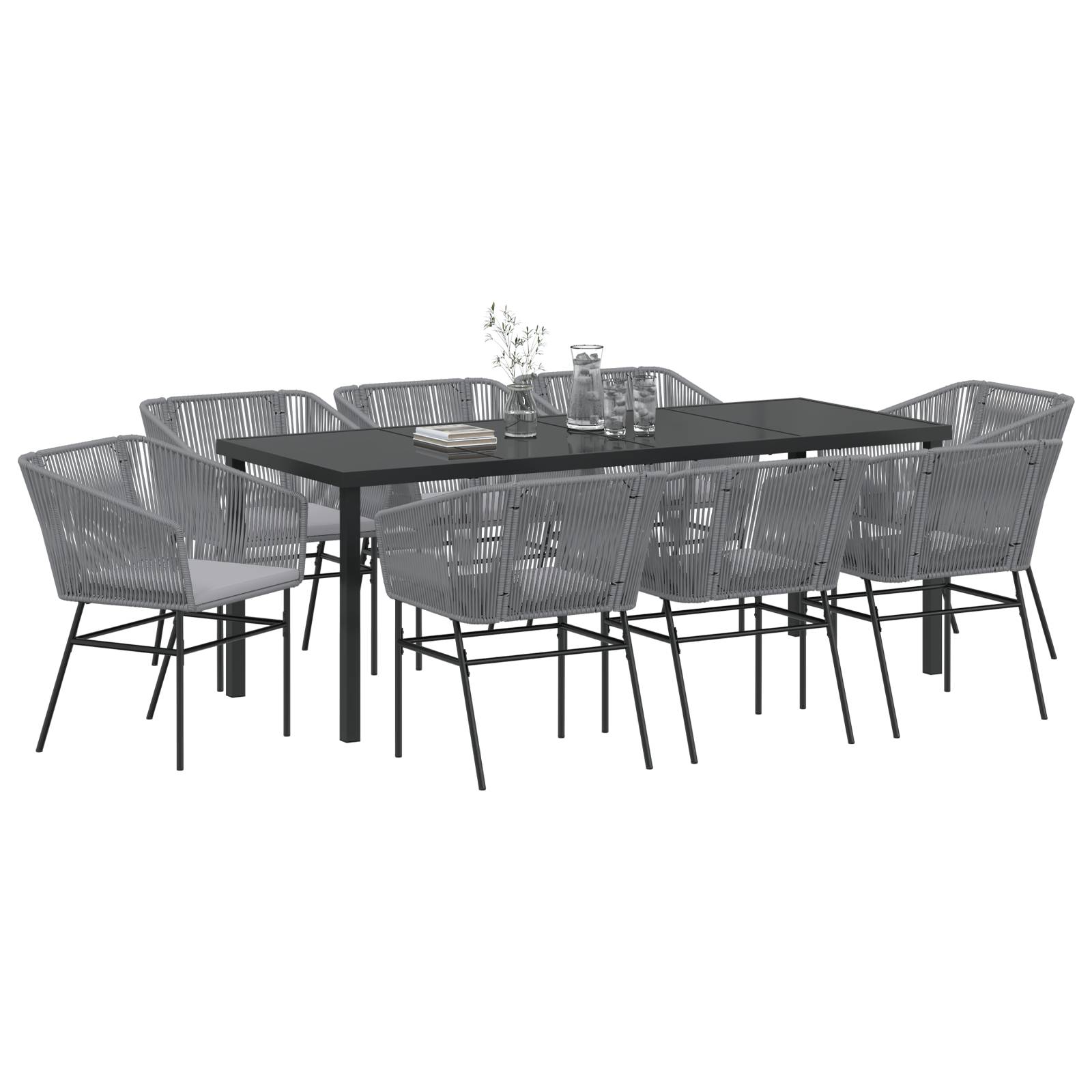 vidaXL 9-teiliges Garten-Esszimmer-Set mit Kissen Grau Poly-Rattan