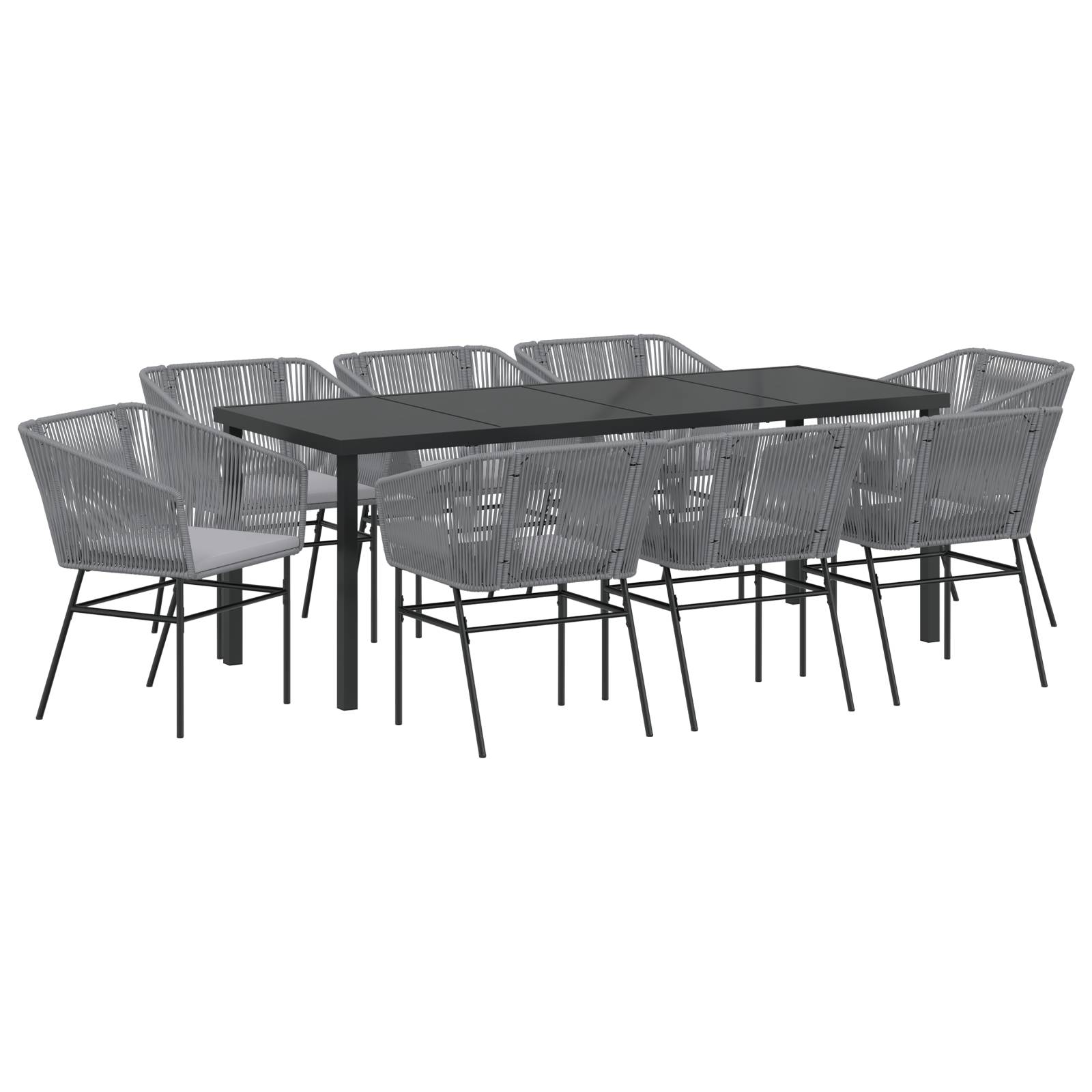 vidaXL 9-teiliges Garten-Esszimmer-Set mit Kissen Grau Poly-Rattan