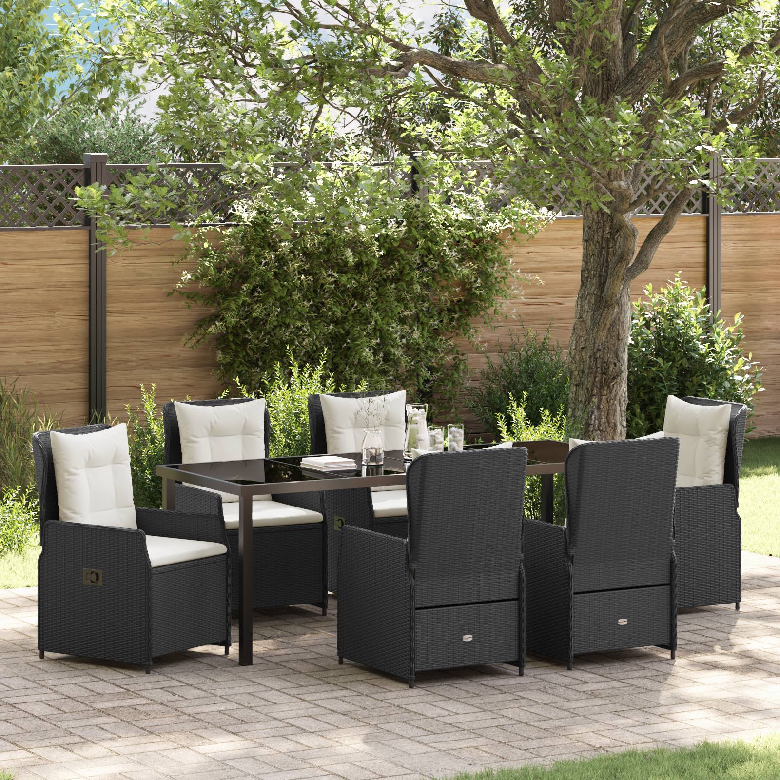 vidaXL 7-teiliges Garten Essset Schwarzes Poly Rattan