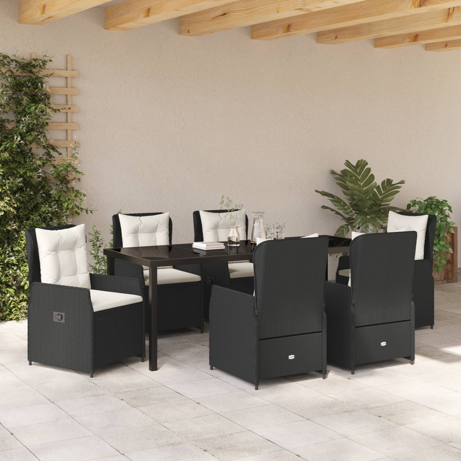 vidaXL 7-teiliges Garten Essset Schwarzes Poly Rattan