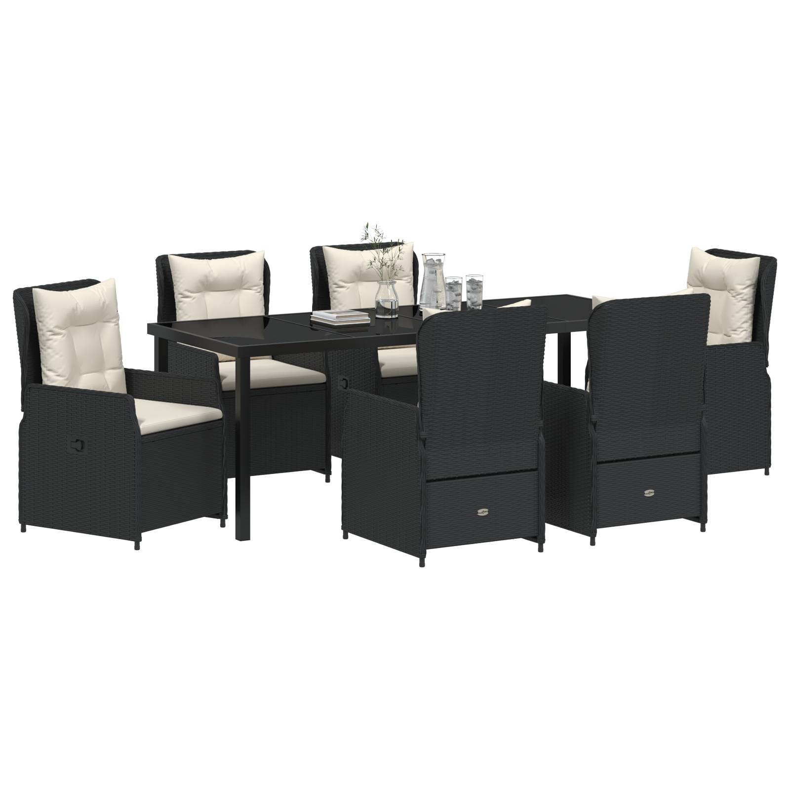 vidaXL 7-teiliges Garten Essset Schwarzes Poly Rattan