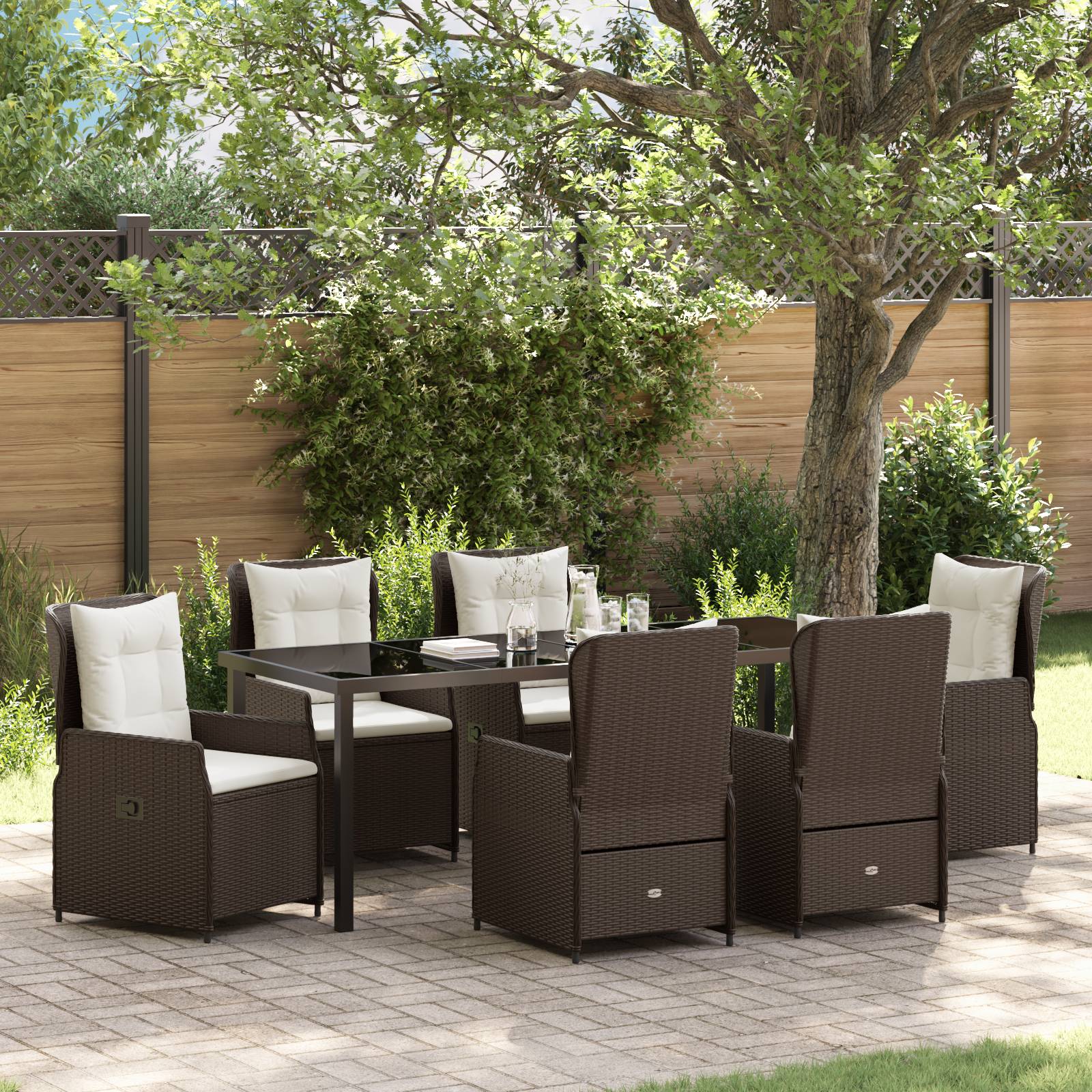 vidaXL 7 teiliges Garten Essset Braun Poly Rattan