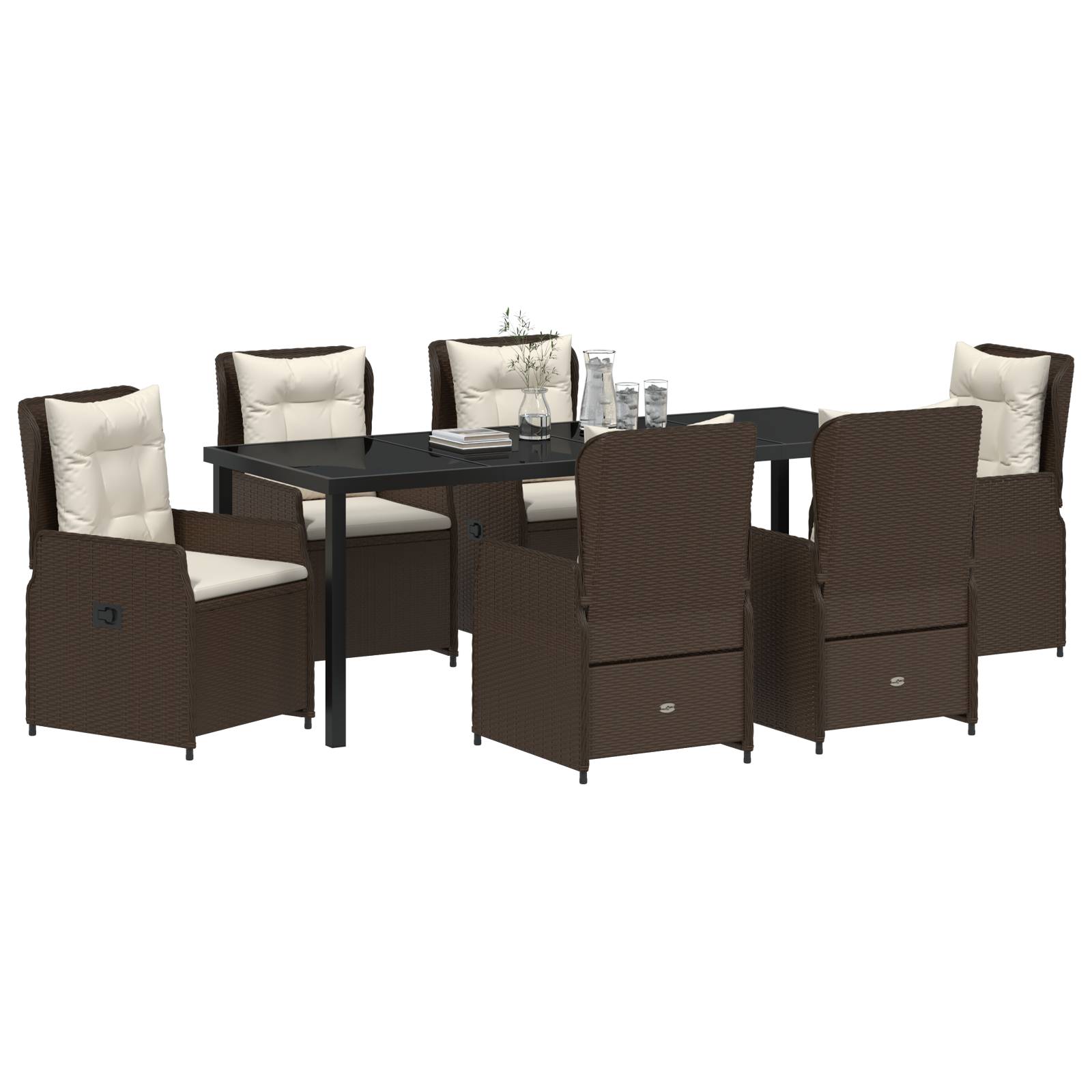 vidaXL 7 teiliges Garten Essset Braun Poly Rattan