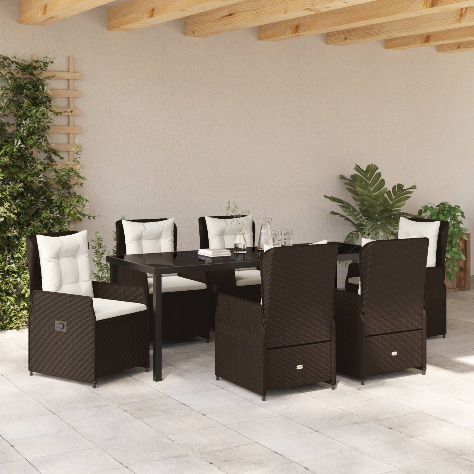 vidaXL 7 teiliges Garten Essset Braun Poly Rattan