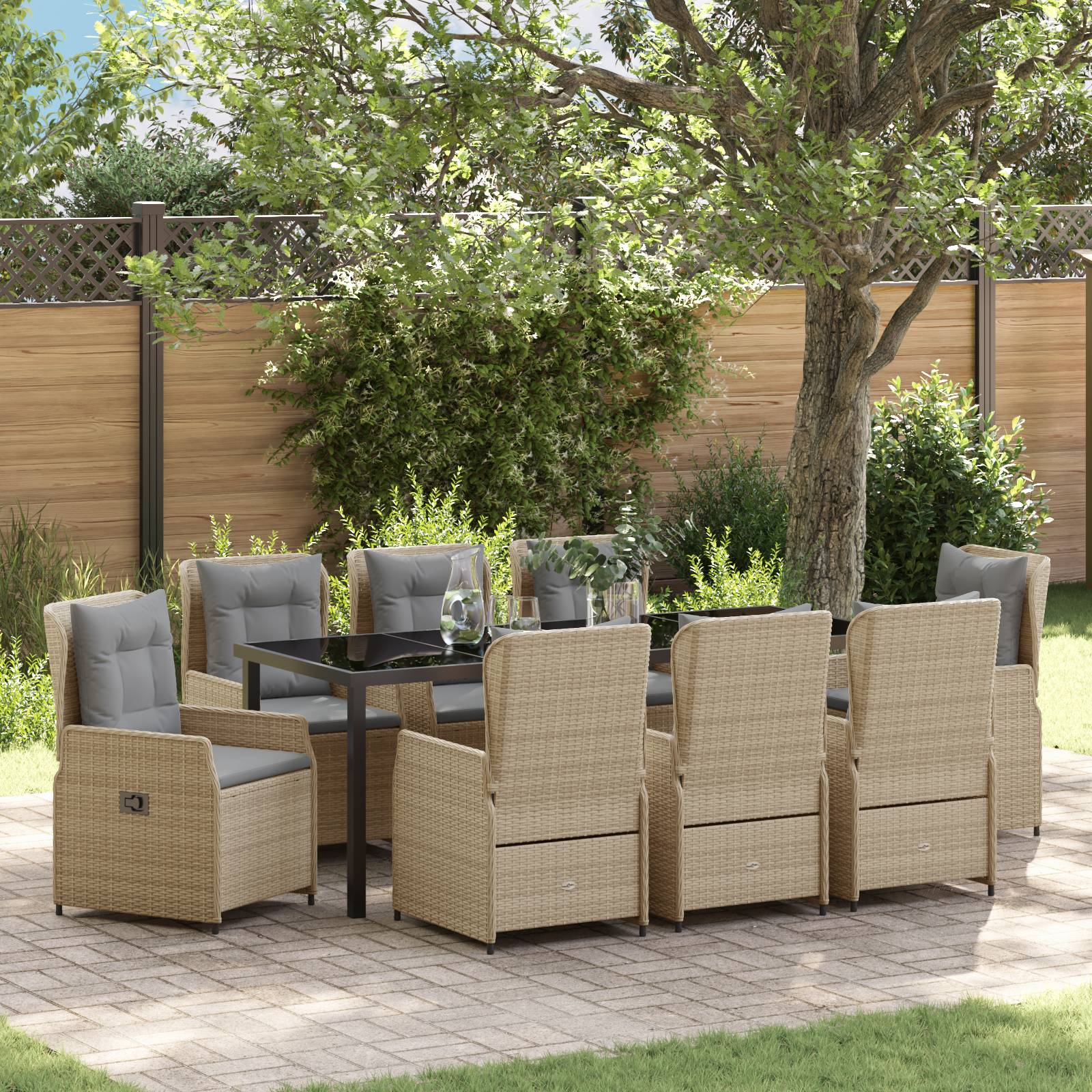 vidaXL 9-teiliges Garten Esstisch Set Beige Poly Rattan