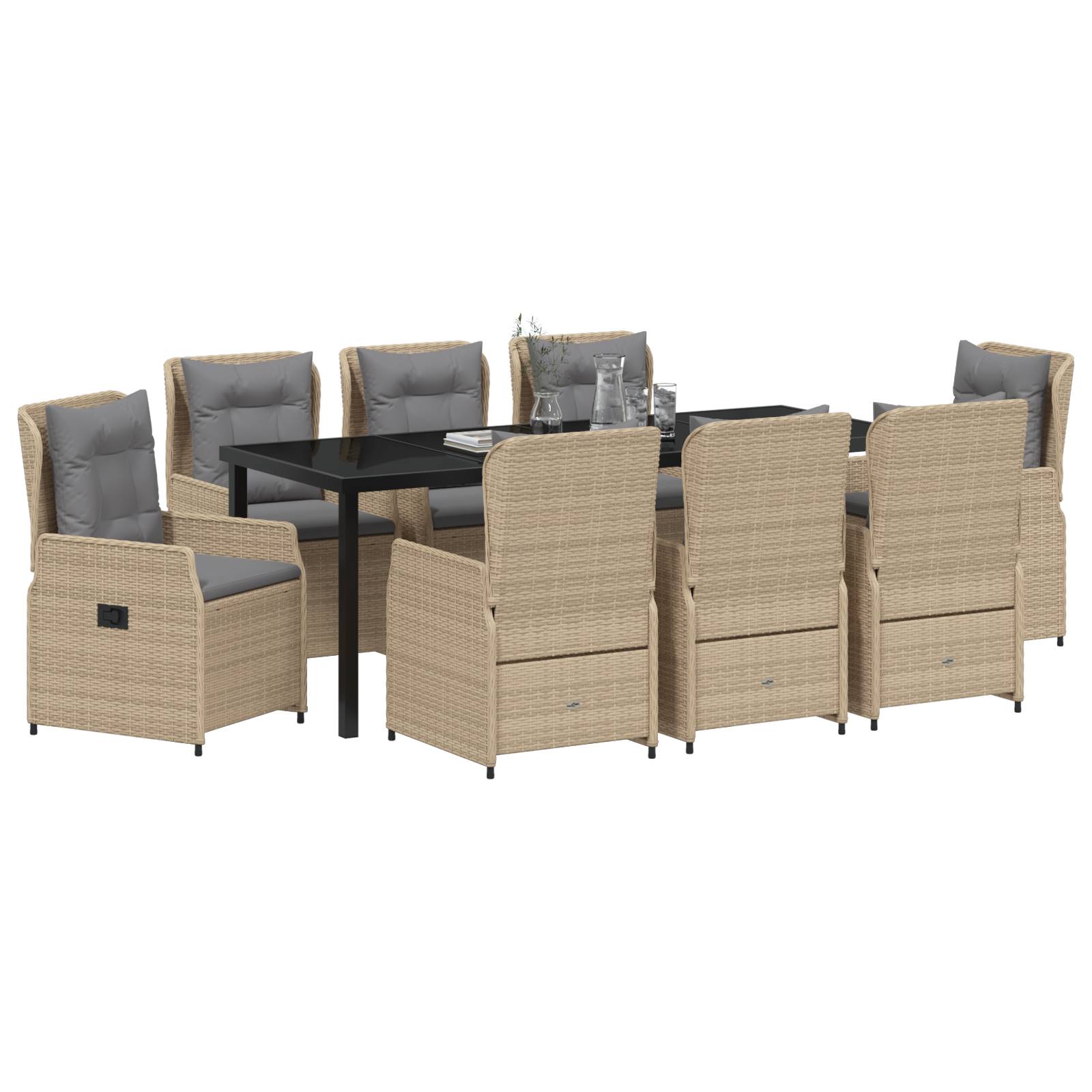 vidaXL 9-teiliges Garten Esstisch Set Beige Poly Rattan