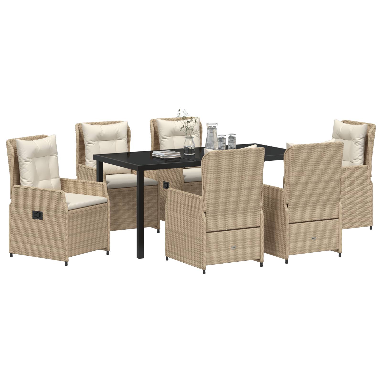 vidaXL 7-teiliges Garten Essset Beige Poly Rattan