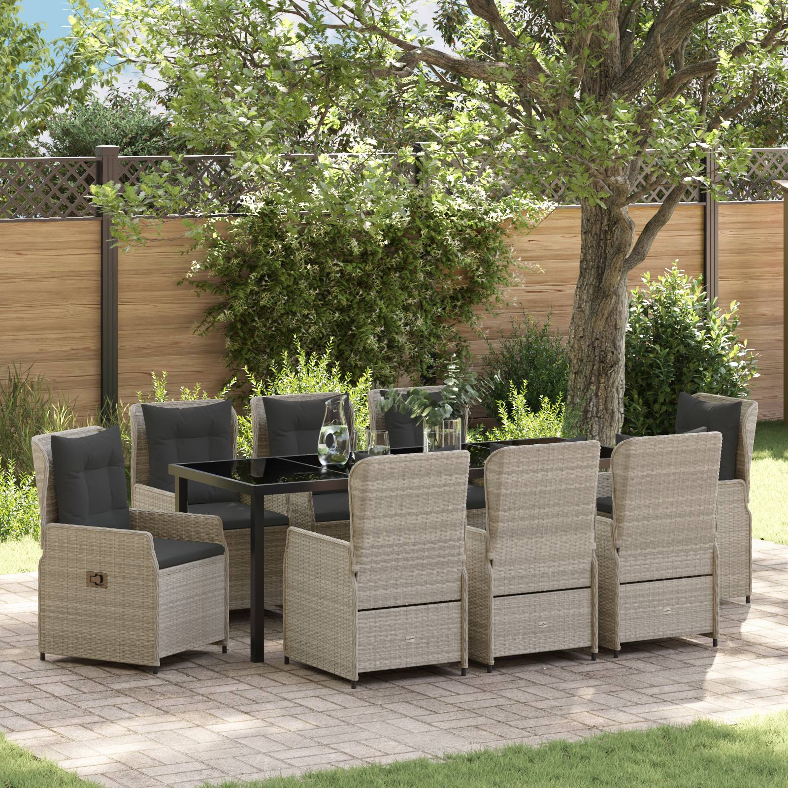 vidaXL 9-teiliges Garten Esszimmer Set Hellgrau Poly Rattan