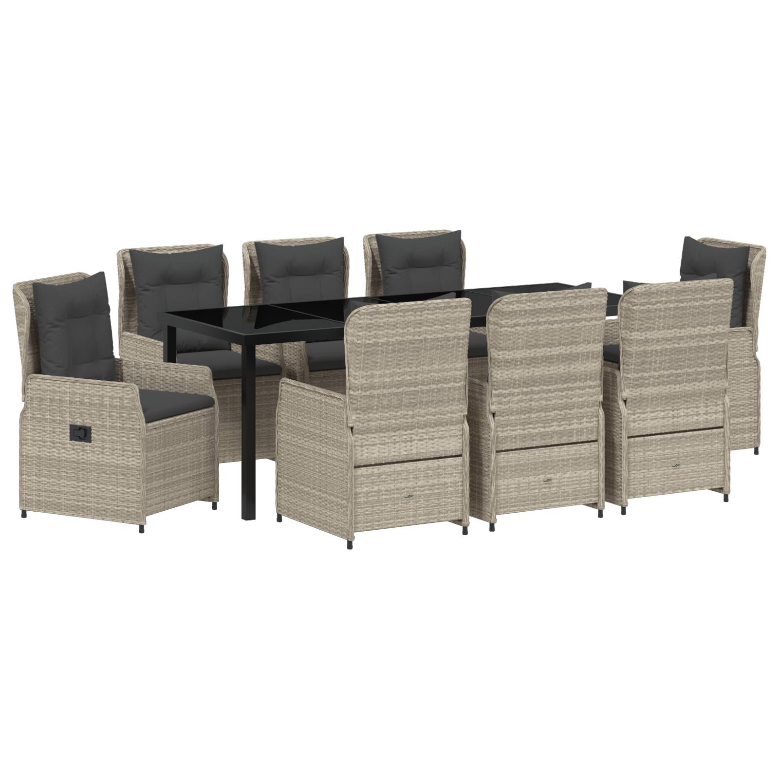 vidaXL 9-teiliges Garten Esszimmer Set Hellgrau Poly Rattan