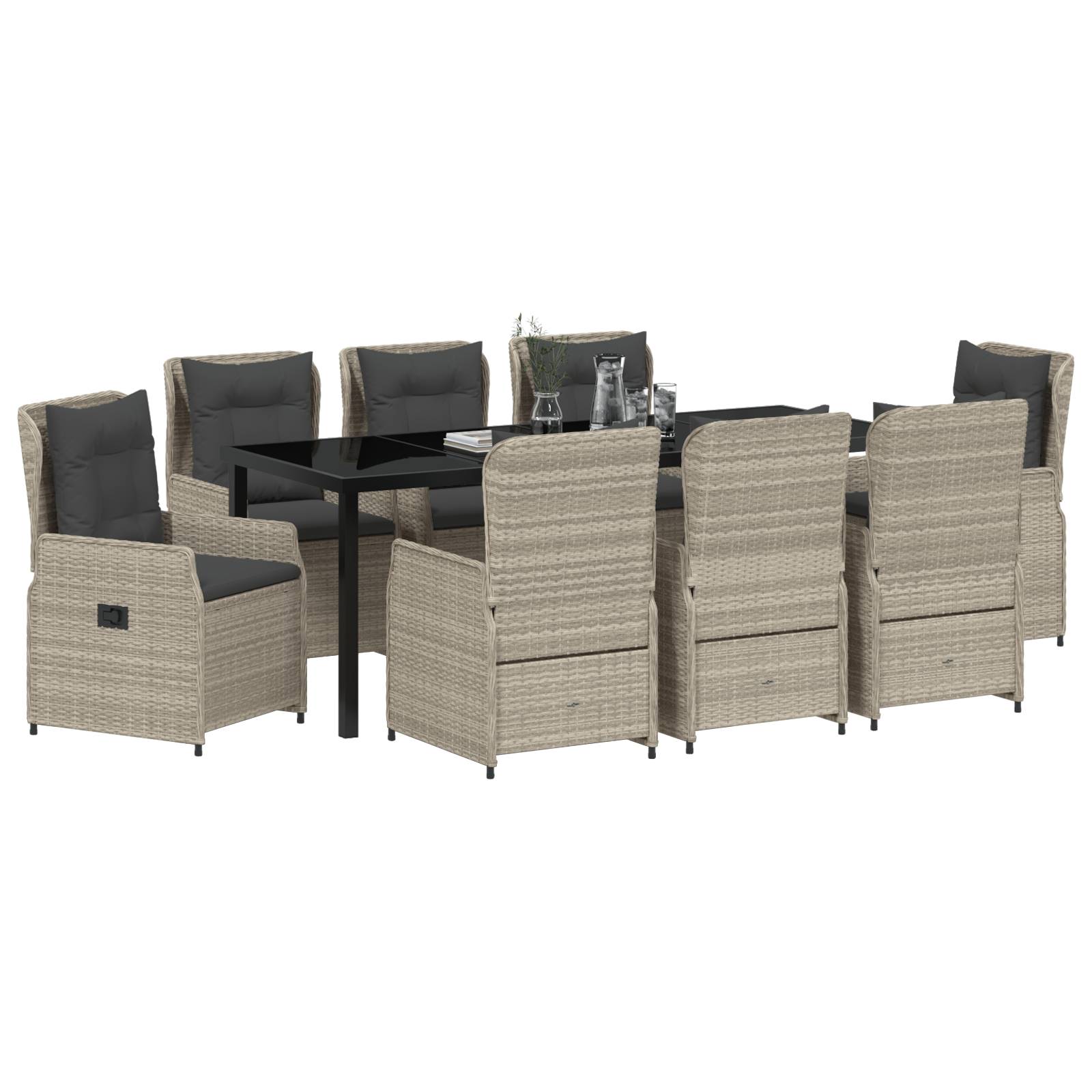 vidaXL 9-teiliges Garten Esszimmer Set Hellgrau Poly Rattan