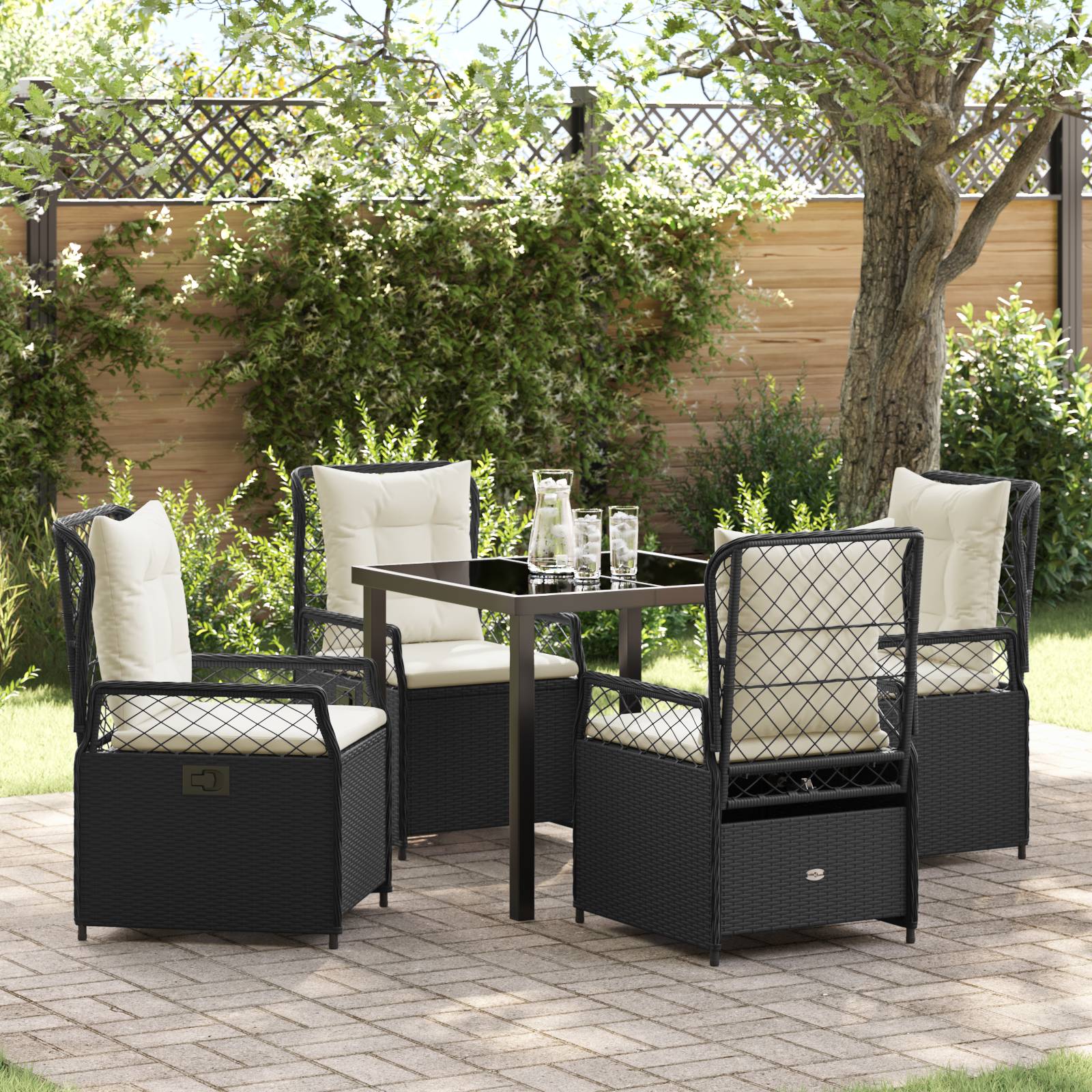 vidaXL 5-teiliges Garten-Dining-Set Schwarz Poly-Rattan