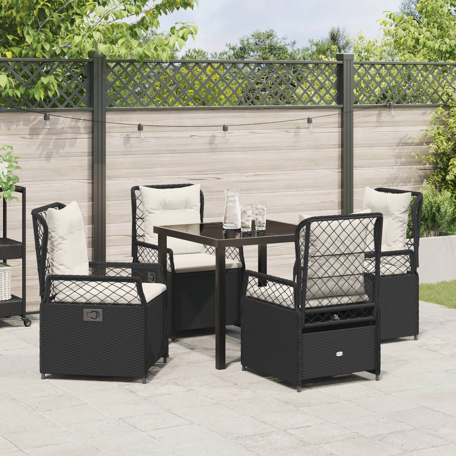 vidaXL 5-teiliges Garten-Dining-Set Schwarz Poly-Rattan