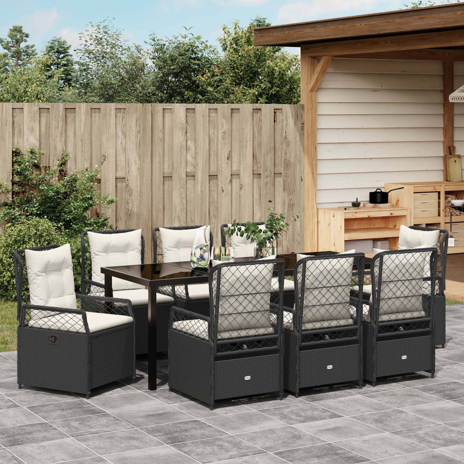 vidaXL 9-teilige Gartentischgruppe Schwarz Poly-Rattan