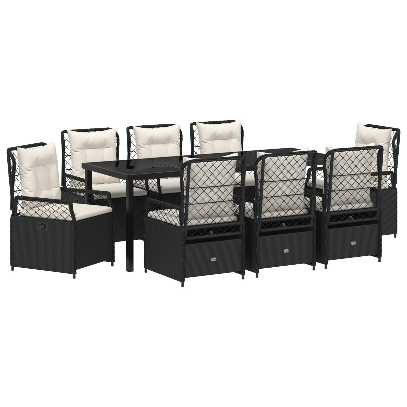 vidaXL 9-teilige Gartentischgruppe Schwarz Poly-Rattan