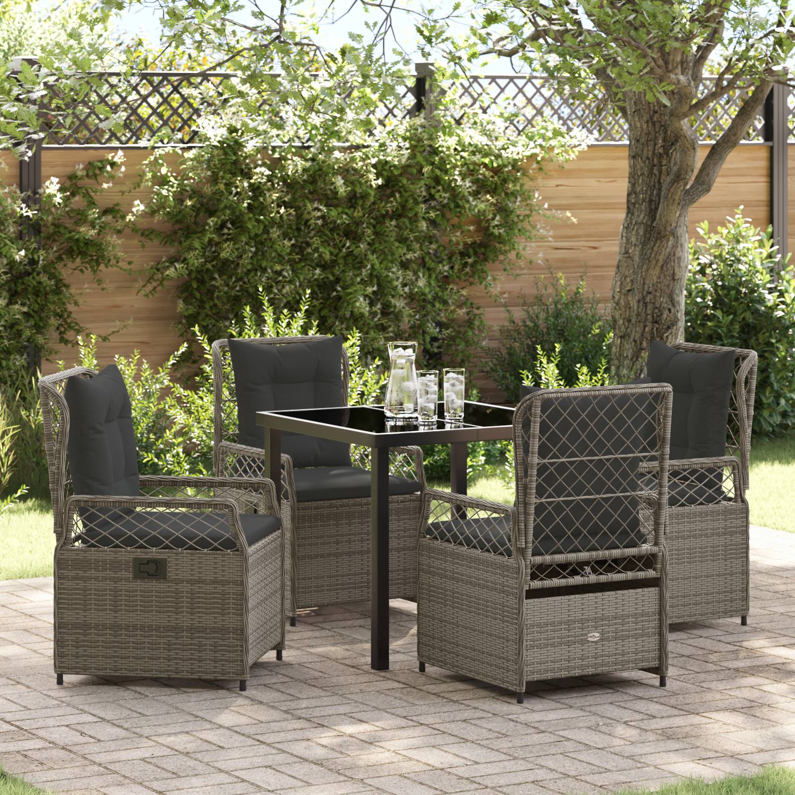 vidaXL 5-teiliges Garten-Esstisch-Set Grau Poly-Rattan