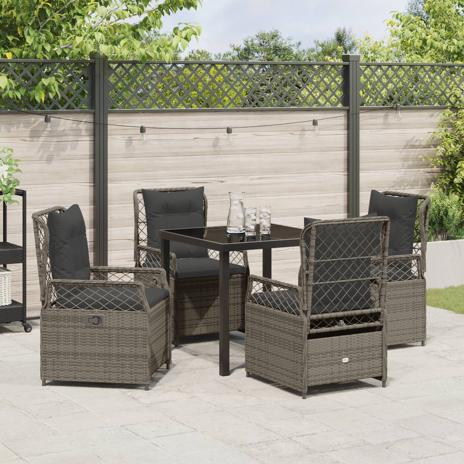 vidaXL 5-teiliges Garten-Esstisch-Set Grau Poly-Rattan