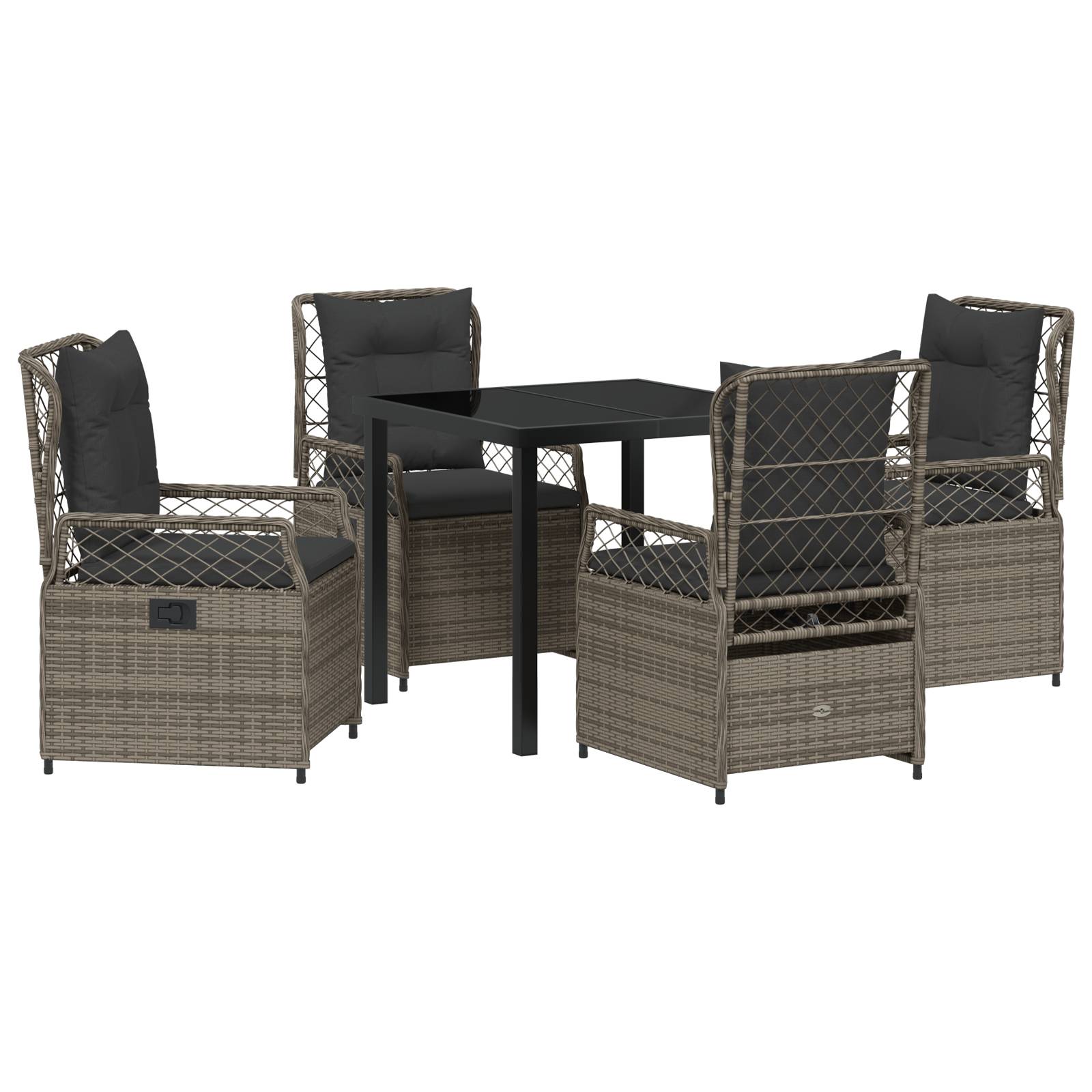 vidaXL 5-teiliges Garten-Esstisch-Set Grau Poly-Rattan