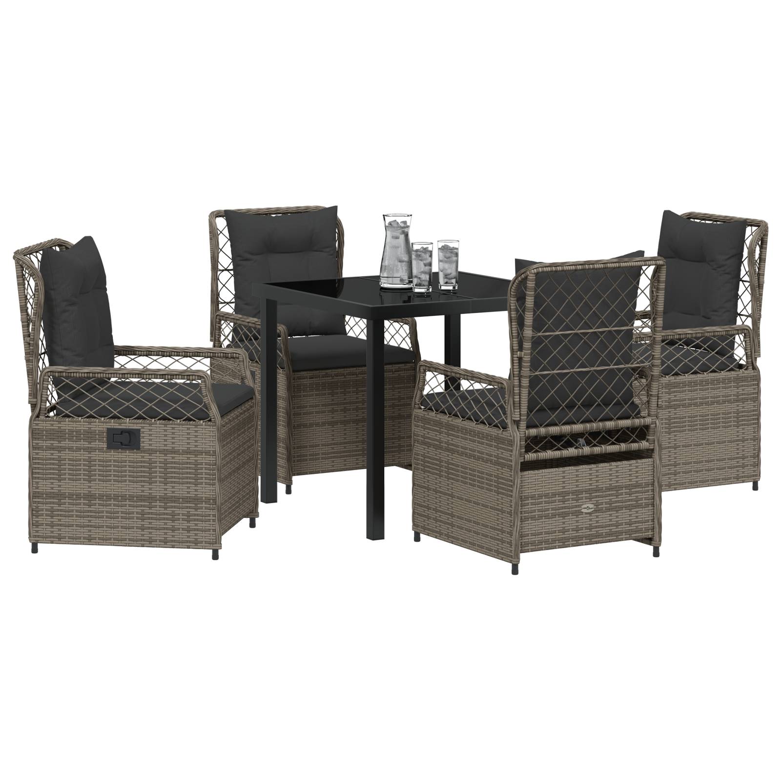 vidaXL 5-teiliges Garten-Esstisch-Set Grau Poly-Rattan