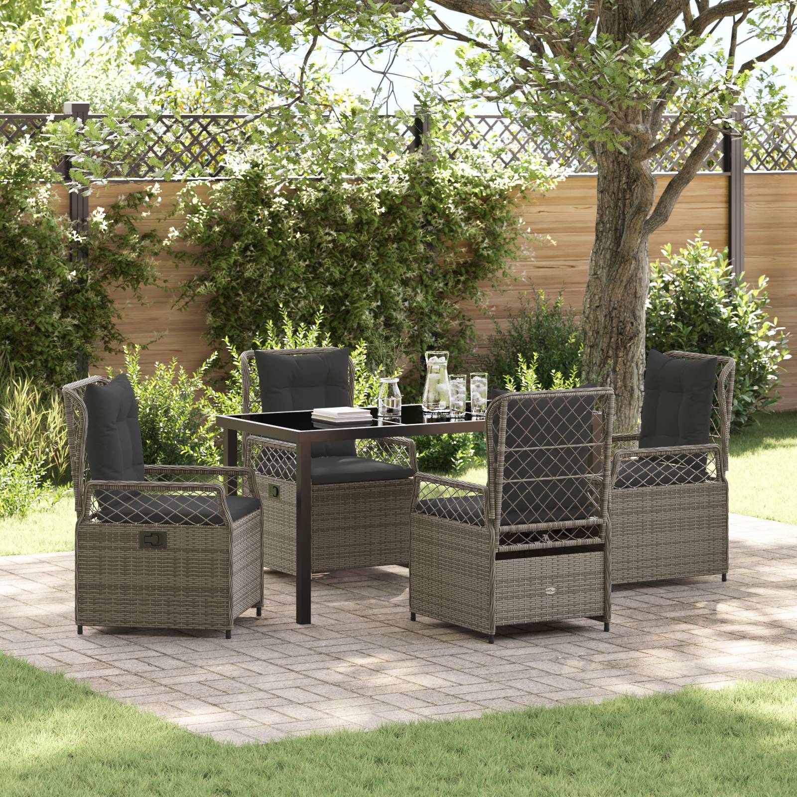 vidaXL 5-teiliges Garten-Ess-Set Grau Poly-Rattan
