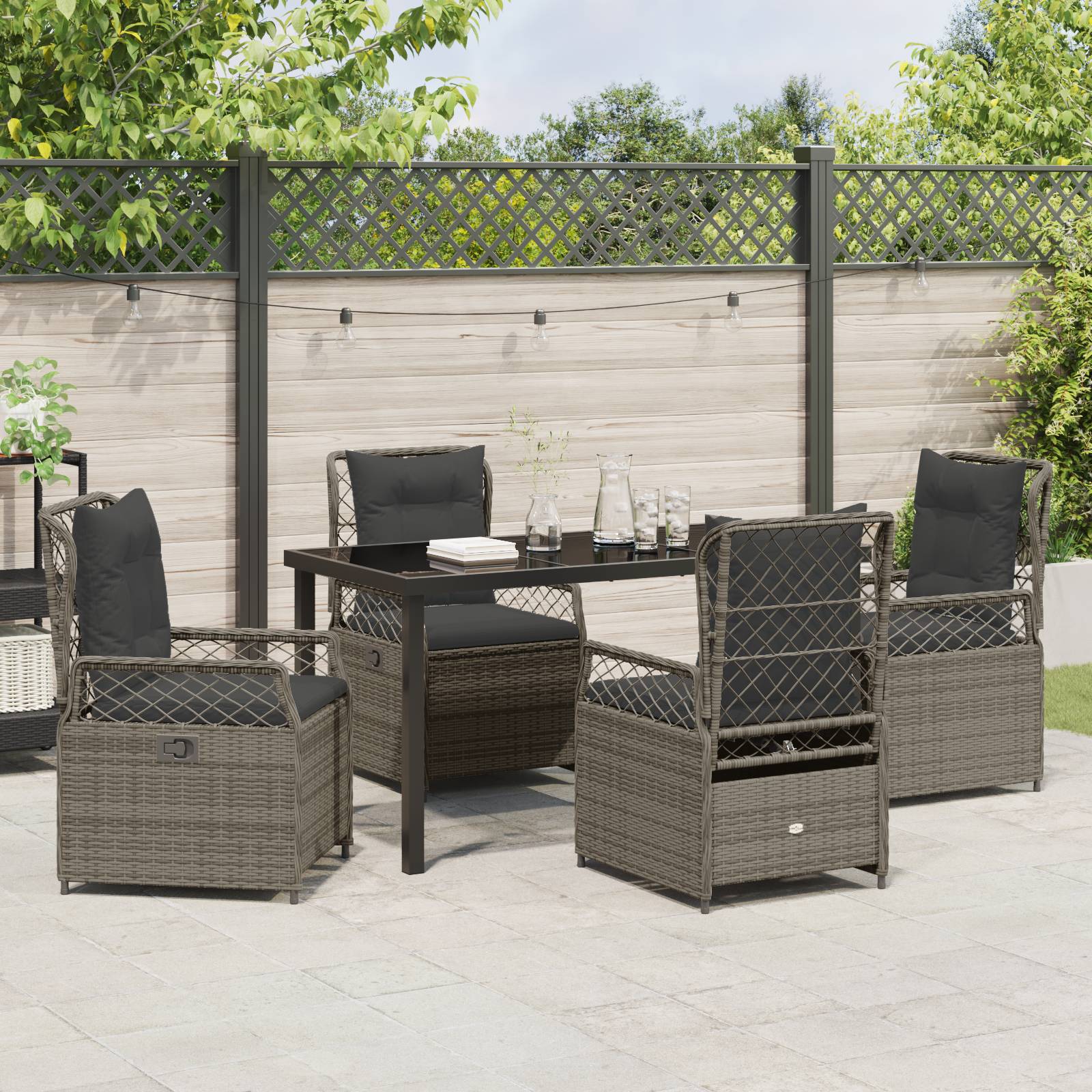 vidaXL 5-teiliges Garten-Ess-Set Grau Poly-Rattan