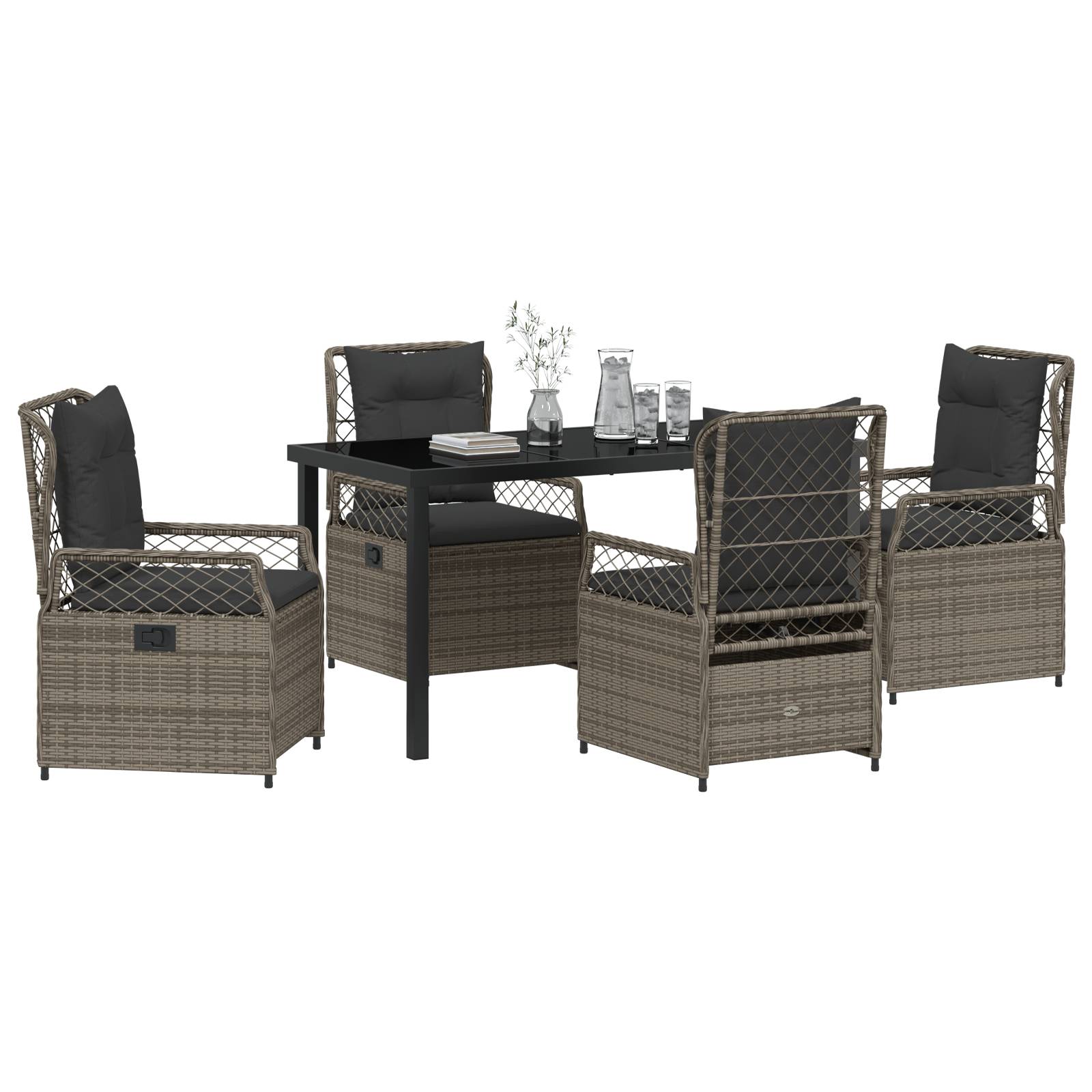 vidaXL 5-teiliges Garten-Ess-Set Grau Poly-Rattan
