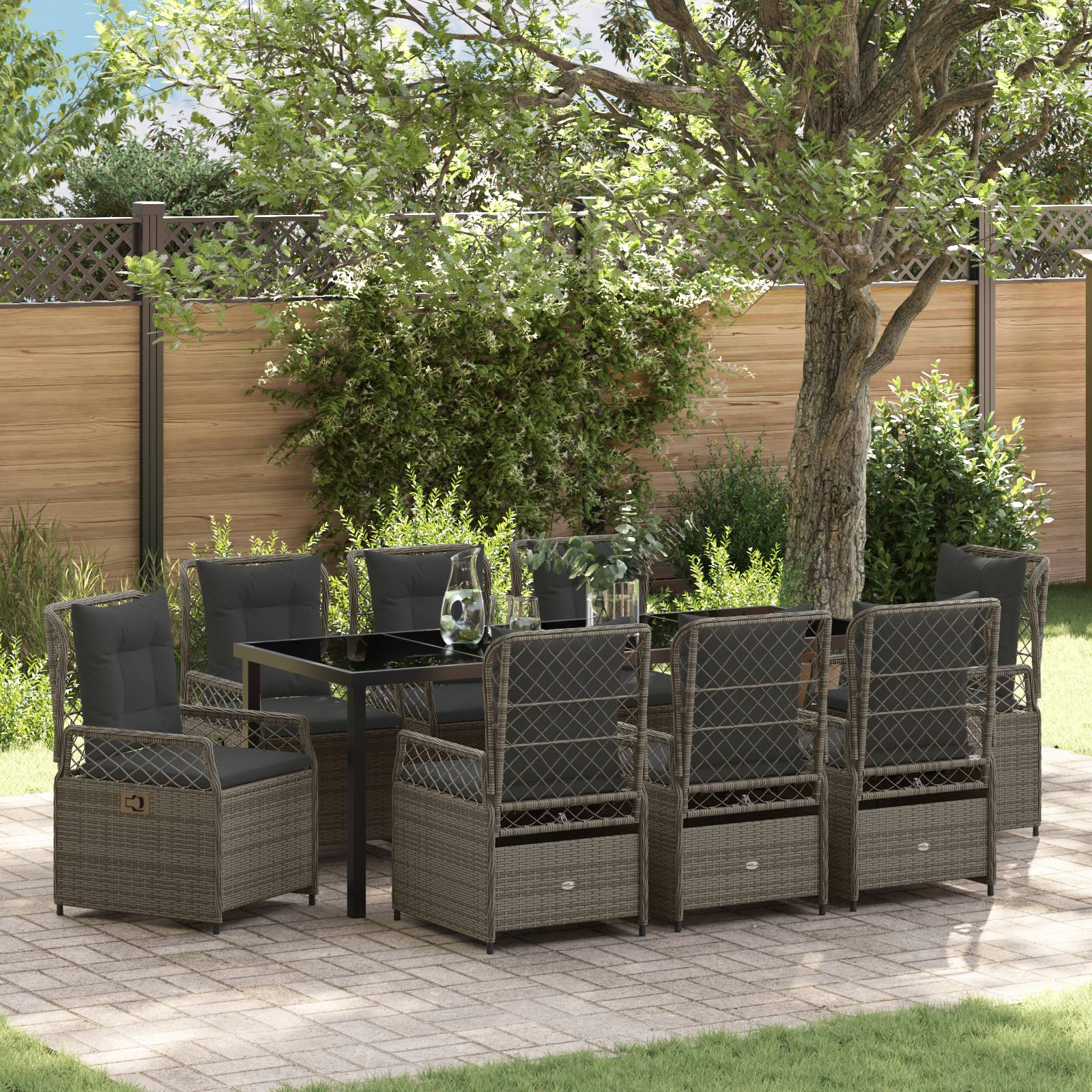 vidaXL 9-teiliges Garten-Diningset Grau Poly Rattan