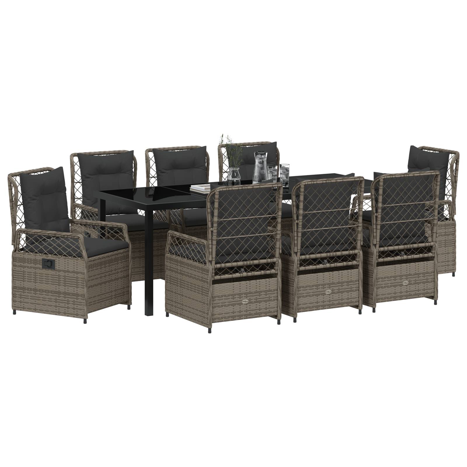 vidaXL 9-teiliges Garten-Diningset Grau Poly Rattan