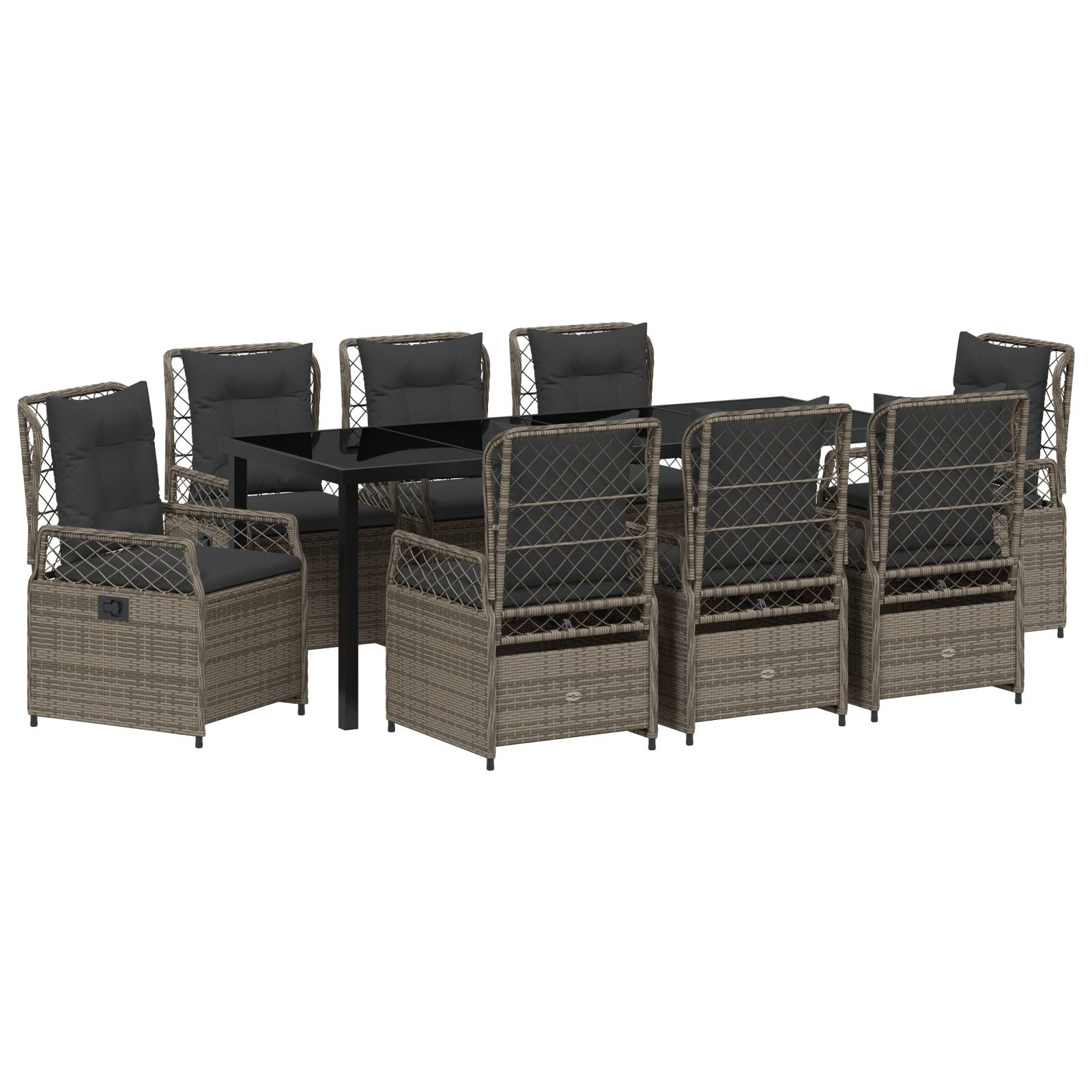 vidaXL 9-teiliges Garten-Diningset Grau Poly Rattan