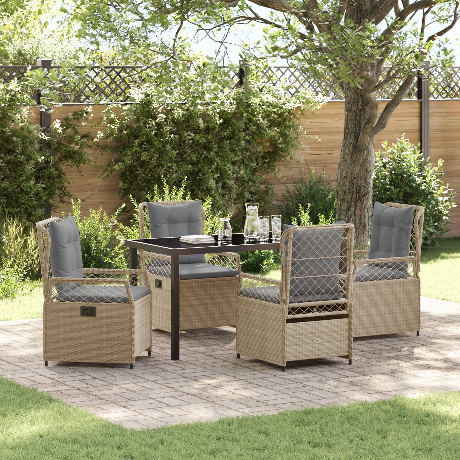 vidaXL 5-teiliges Garten-Dining-Set Beige Poly-Rattan