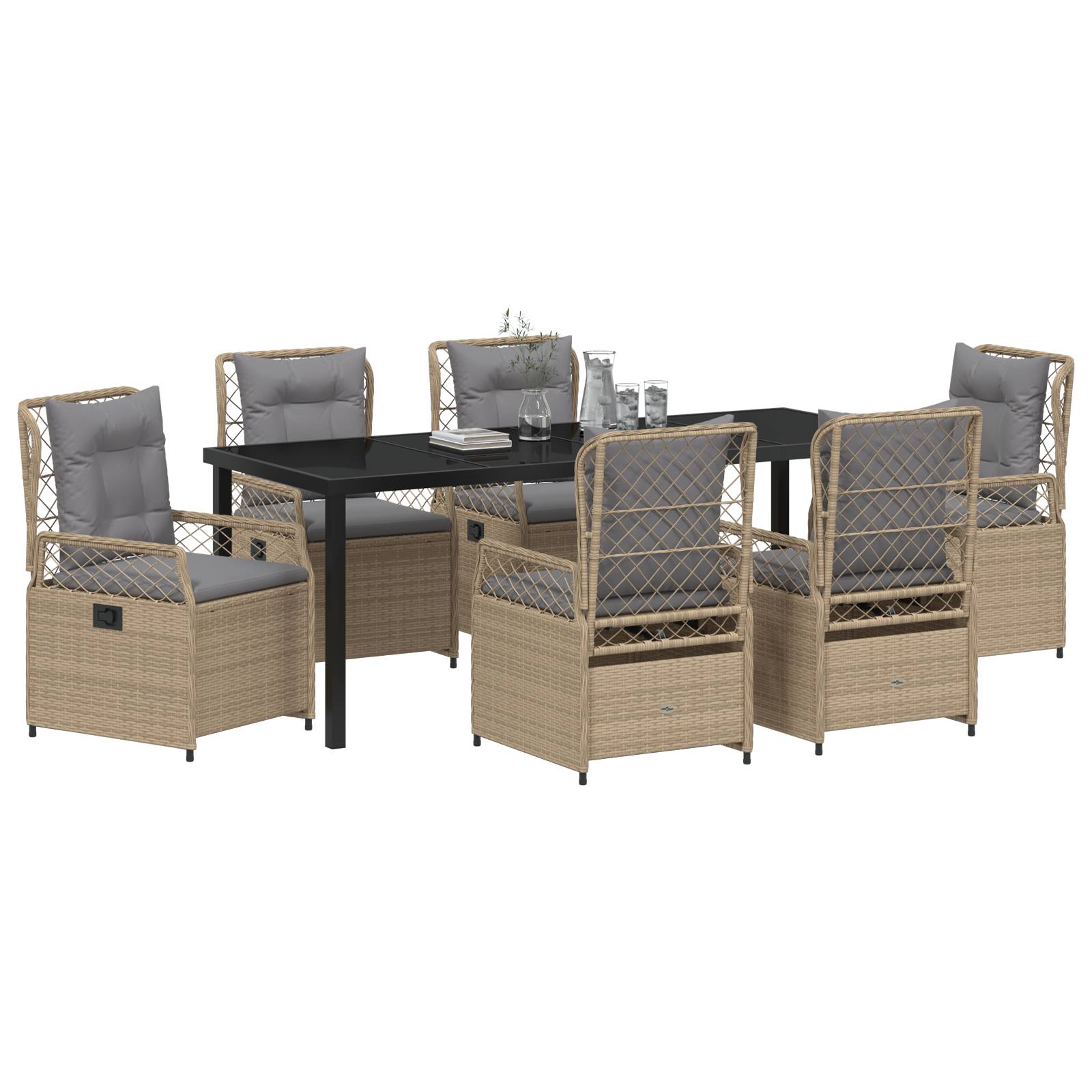 vidaXL 7-teiliges Garten-Esstischset Beige Poly-Rattan