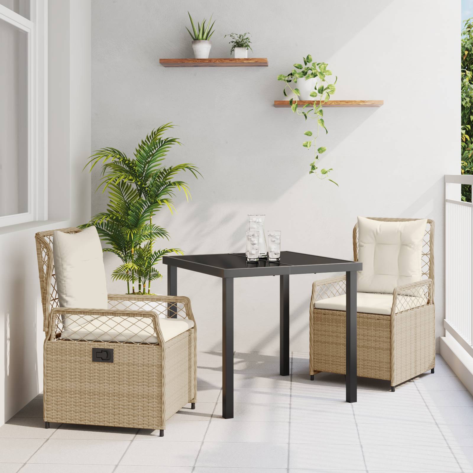 vidaXL 3-teiliges Garten-Ess-Set Beige Poly-Rattan