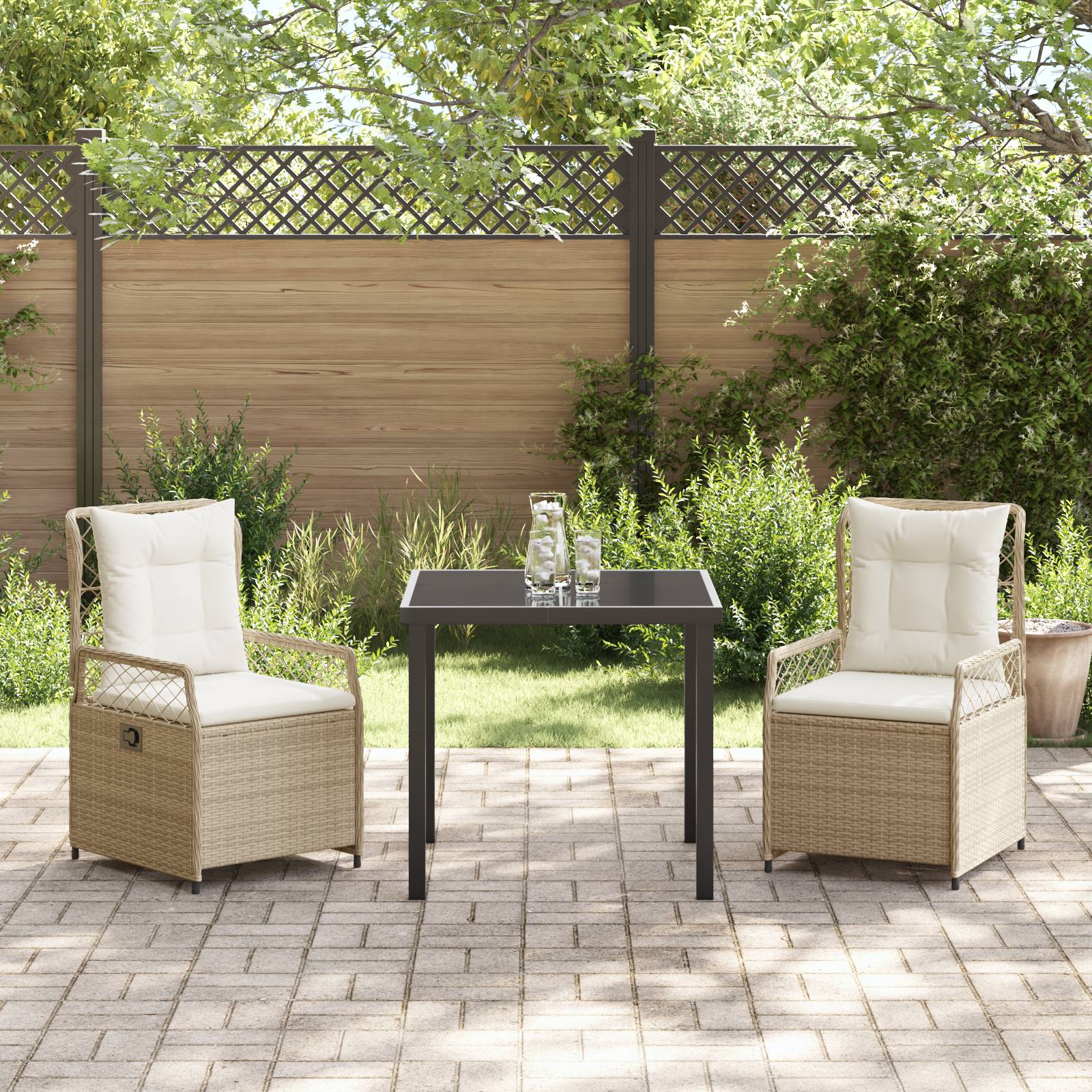 vidaXL 3-teiliges Garten-Ess-Set Beige Poly-Rattan