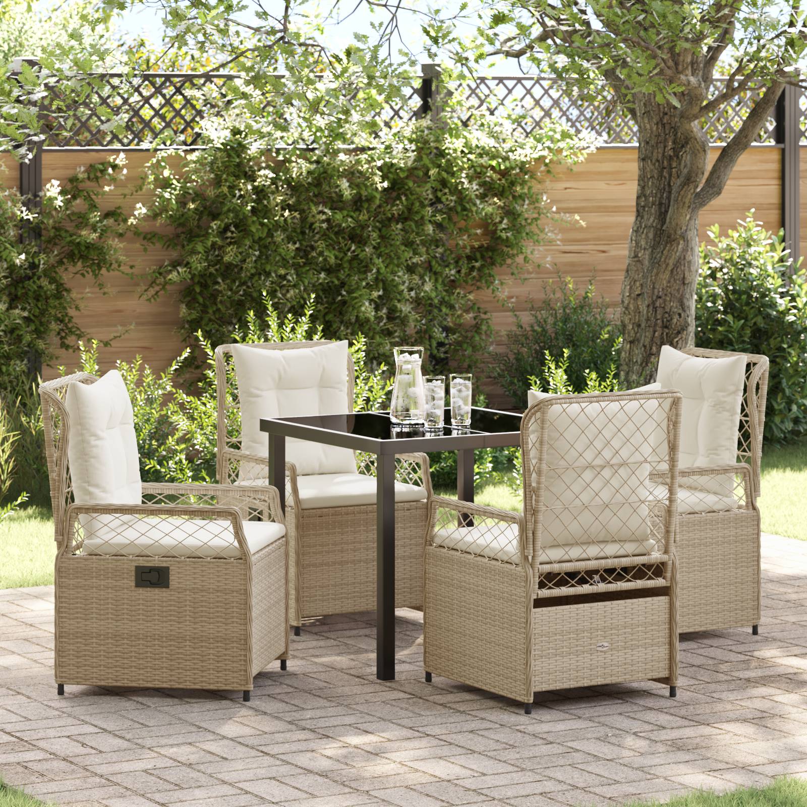 vidaXL 5-teiliges Garten-Essenset Beige Poly-Rattan