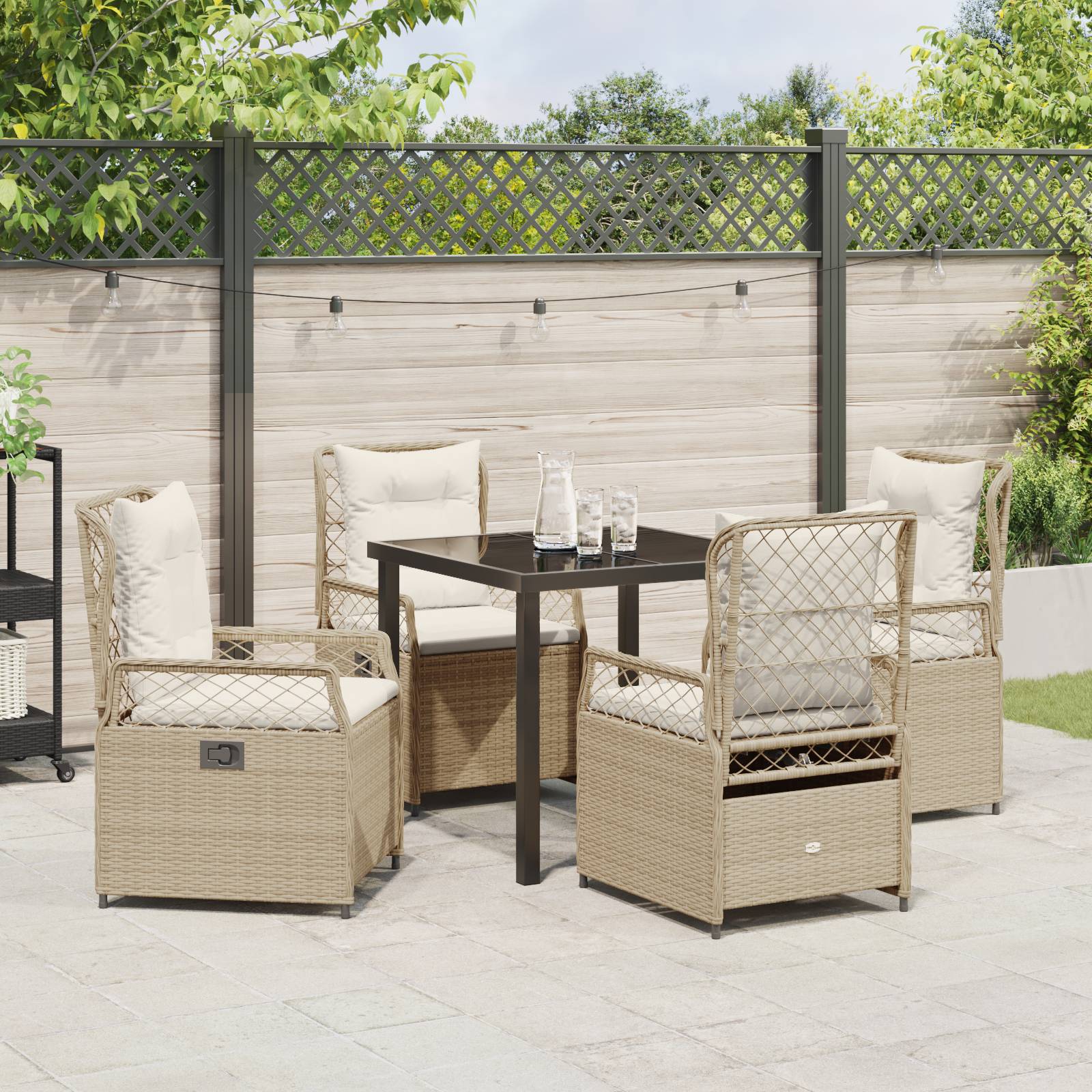 vidaXL 5-teiliges Garten-Essenset Beige Poly-Rattan
