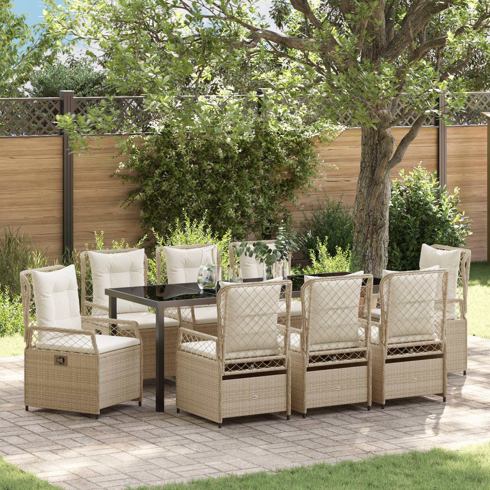 vidaXL 9-teiliges Garten-Dining-Set Beige Poly Rattan
