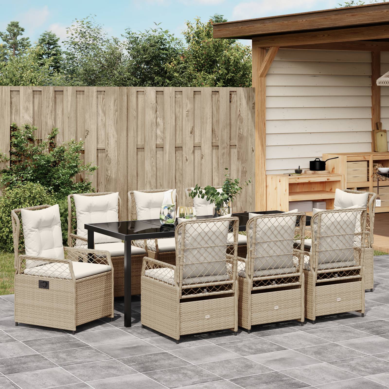 vidaXL 9-teiliges Garten-Dining-Set Beige Poly Rattan
