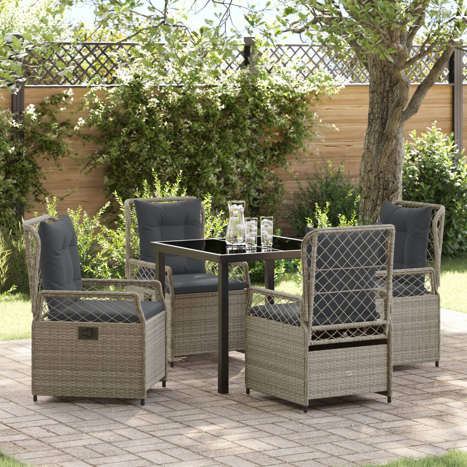 vidaXL 5-teiliges Garten-Ess-Set Hellgrau Poly-Rattan