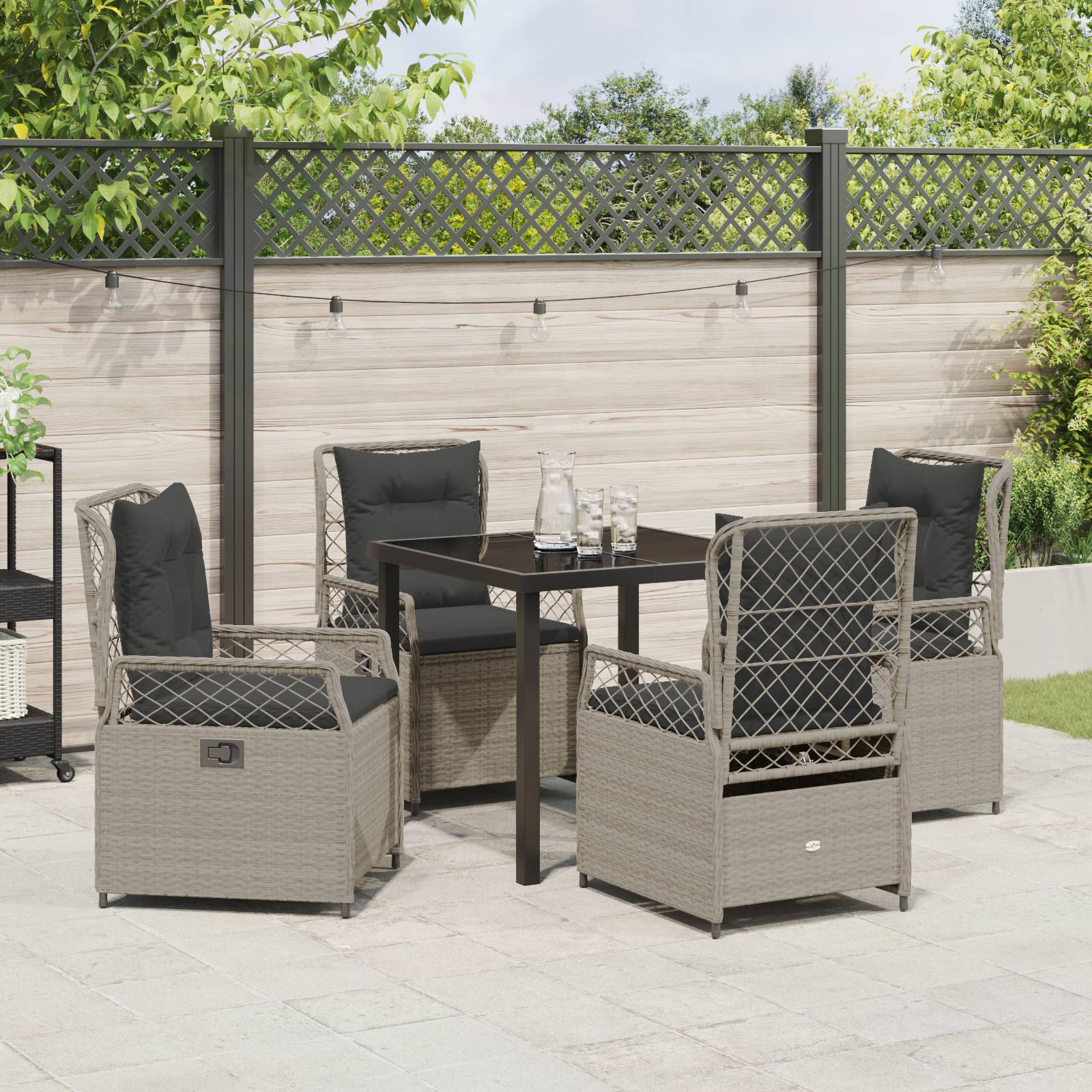vidaXL 5-teiliges Garten-Ess-Set Hellgrau Poly-Rattan