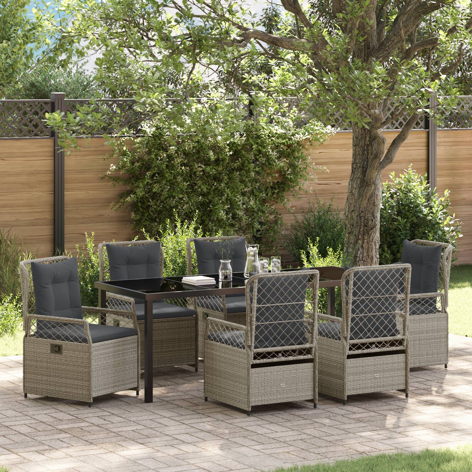 vidaXL 7-teiliges Garten-Esszimmer-Set Hellgrau Poly-Rattan