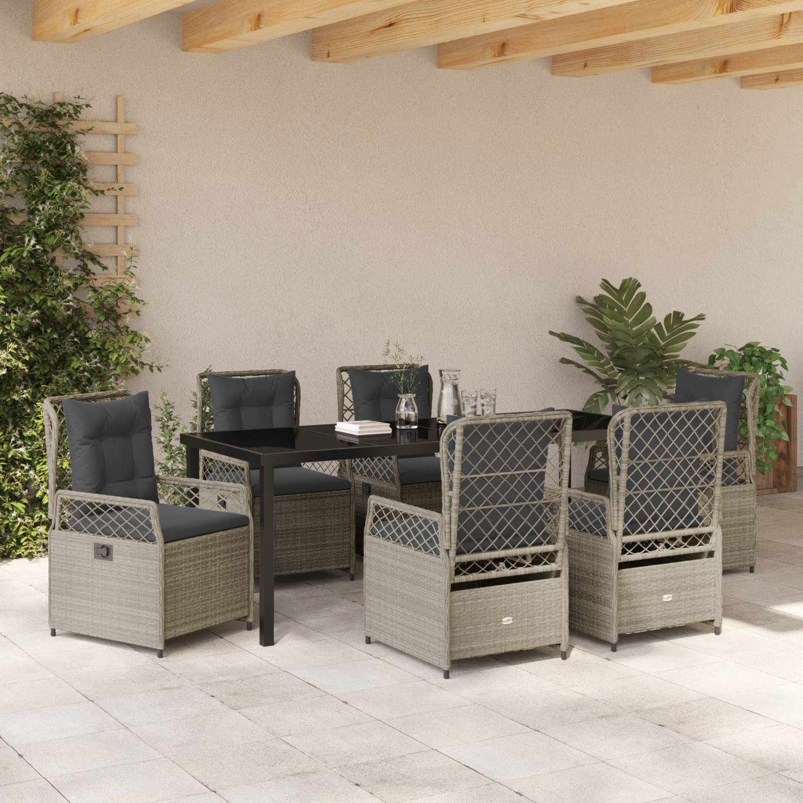vidaXL 7-teiliges Garten-Esszimmer-Set Hellgrau Poly-Rattan
