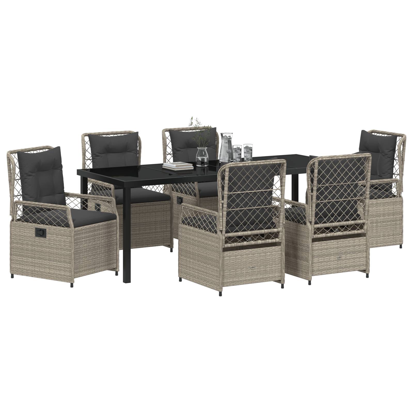 vidaXL 7-teiliges Garten-Esszimmer-Set Hellgrau Poly-Rattan
