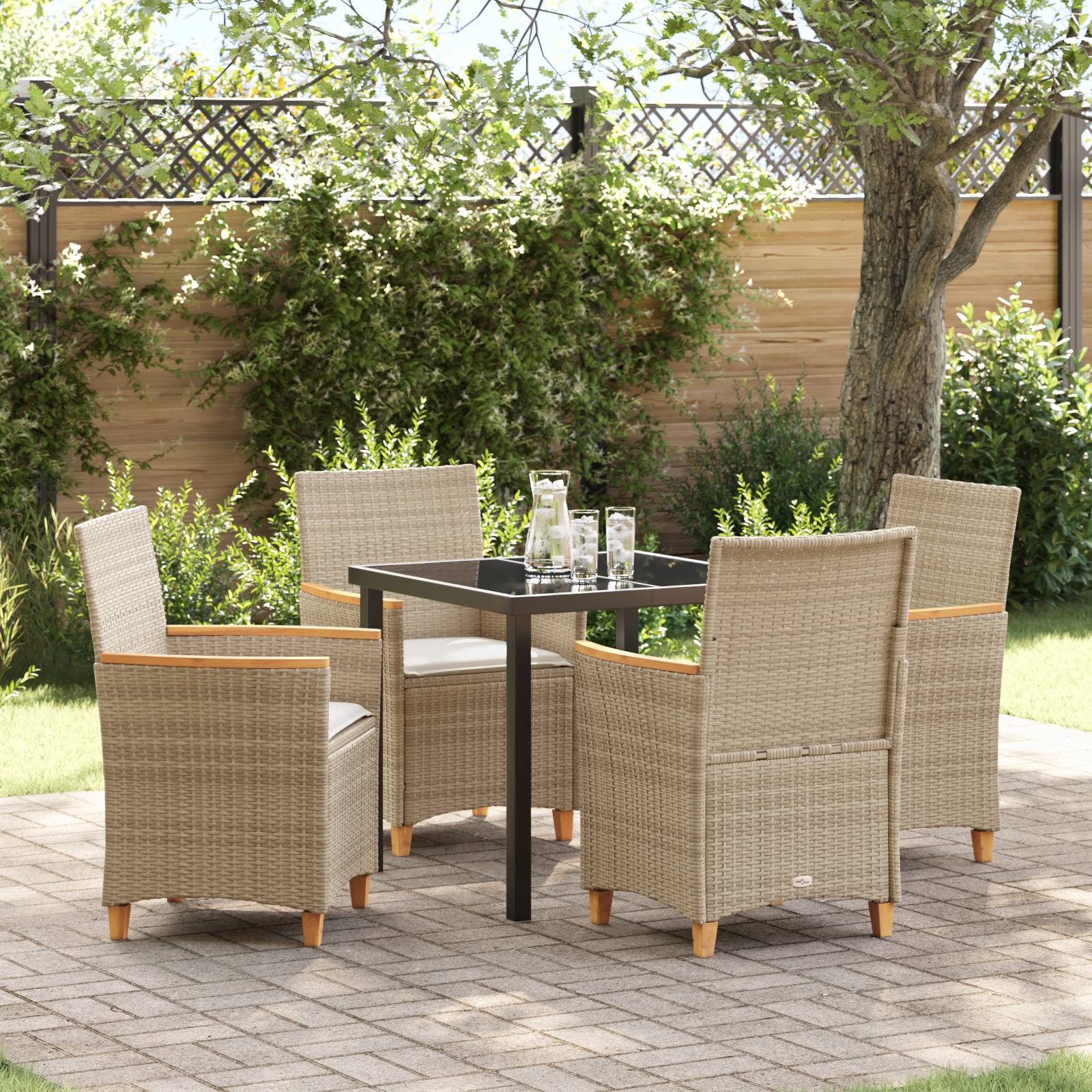 vidaXL 5-teiliges Garten-Ess-Set mit Kissen Beige Poly-Rattan