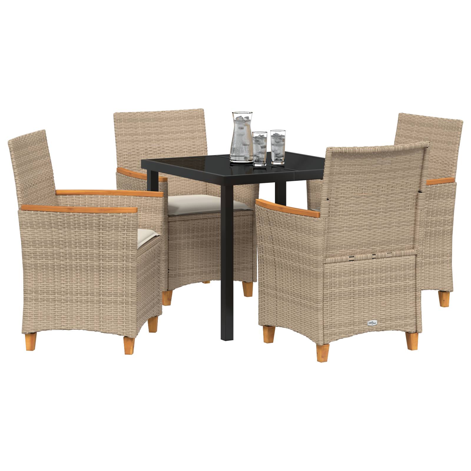 vidaXL 5-teiliges Garten-Ess-Set mit Kissen Beige Poly-Rattan