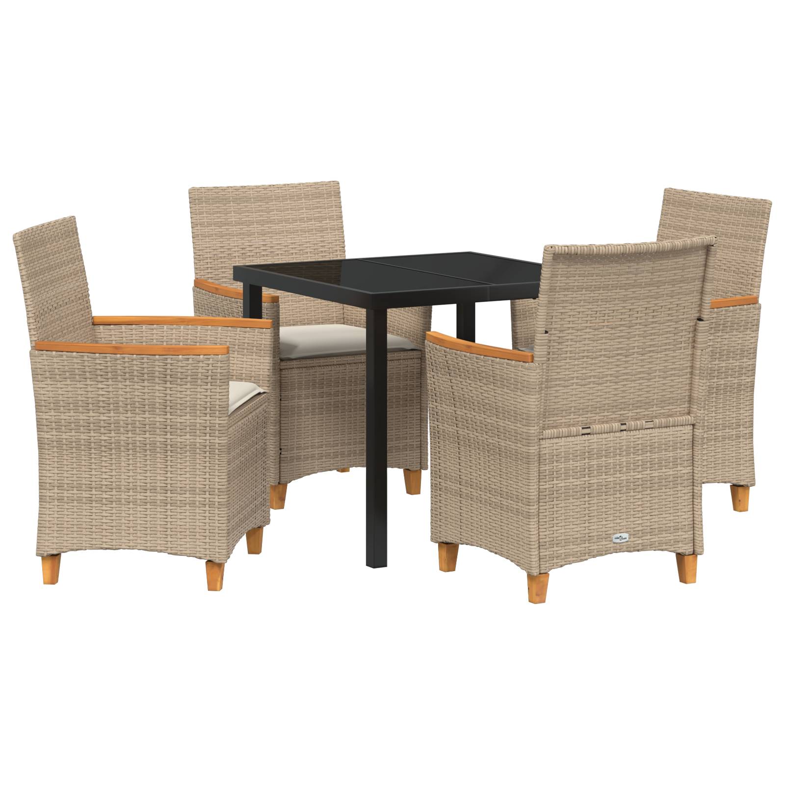 vidaXL 5-teiliges Garten-Ess-Set mit Kissen Beige Poly-Rattan