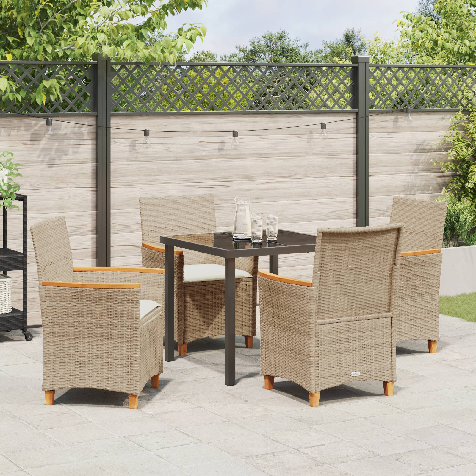 vidaXL 5-teiliges Garten-Ess-Set mit Kissen Beige Poly-Rattan
