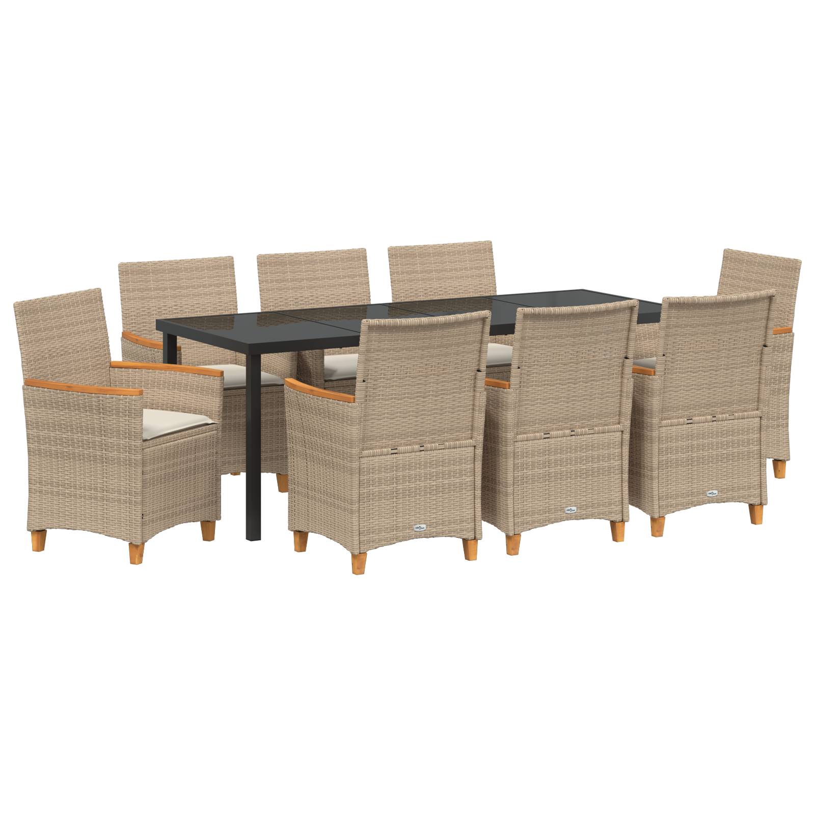 vidaXL 9-teiliges Garten-Essstuhl-Set mit Kissen Beige Poly Rattan